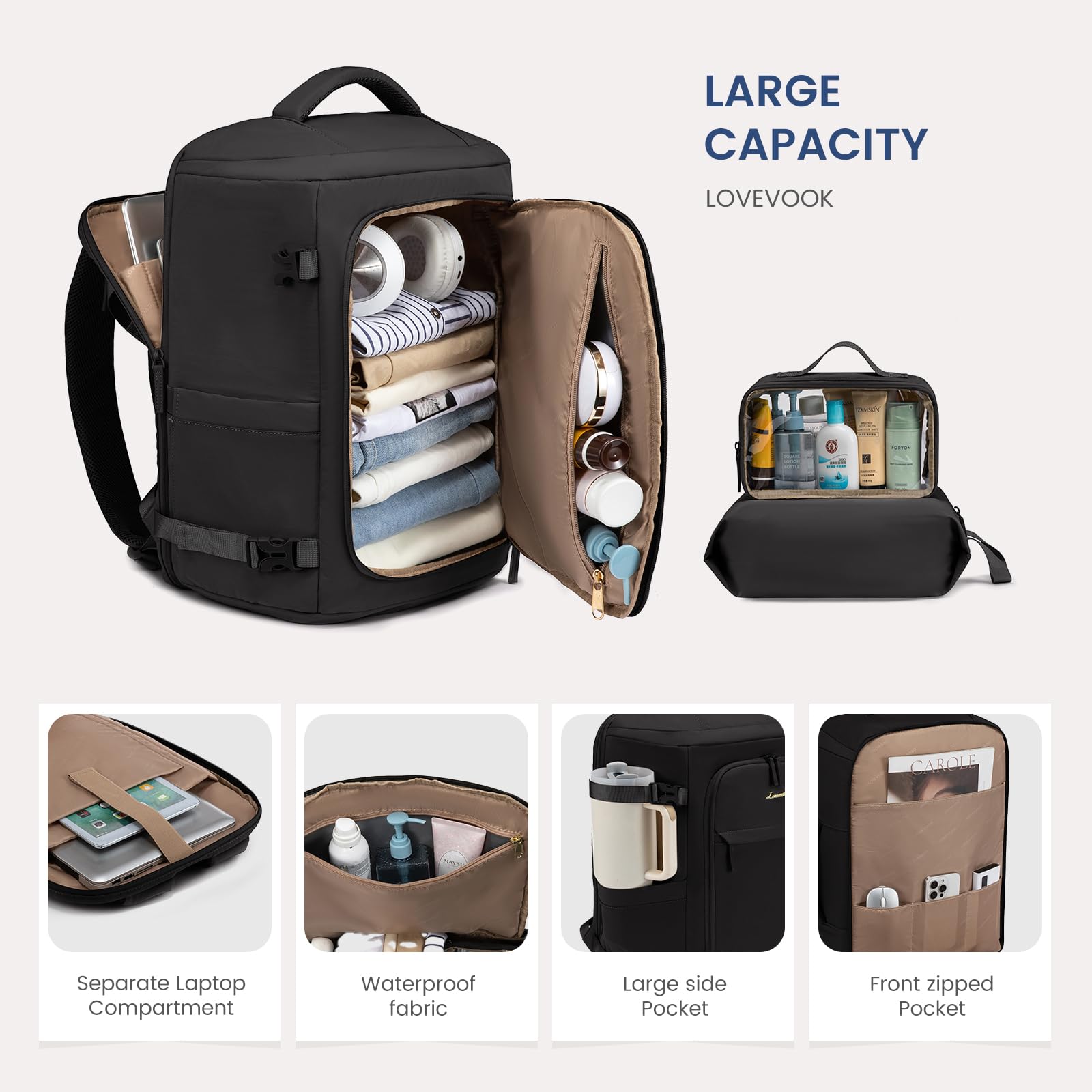 LOVEVOOK 17.3 Inch Women's Travel Backpack - Water Resistant Laptop Backpack for Airplane Carry On, Lightweight Business Rucksack with USB Charging Port - Perfect for Business Trips, College Students & Weekend Getaways