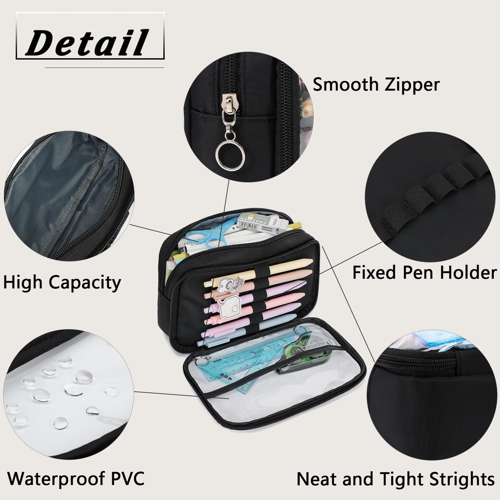 Large Capacity Zipper Pencil Case - Multi-Slot Transparent Pen Pouch for School, Office & Travel - Durable Stationery Organizer for Pens, Makeup & Essentials