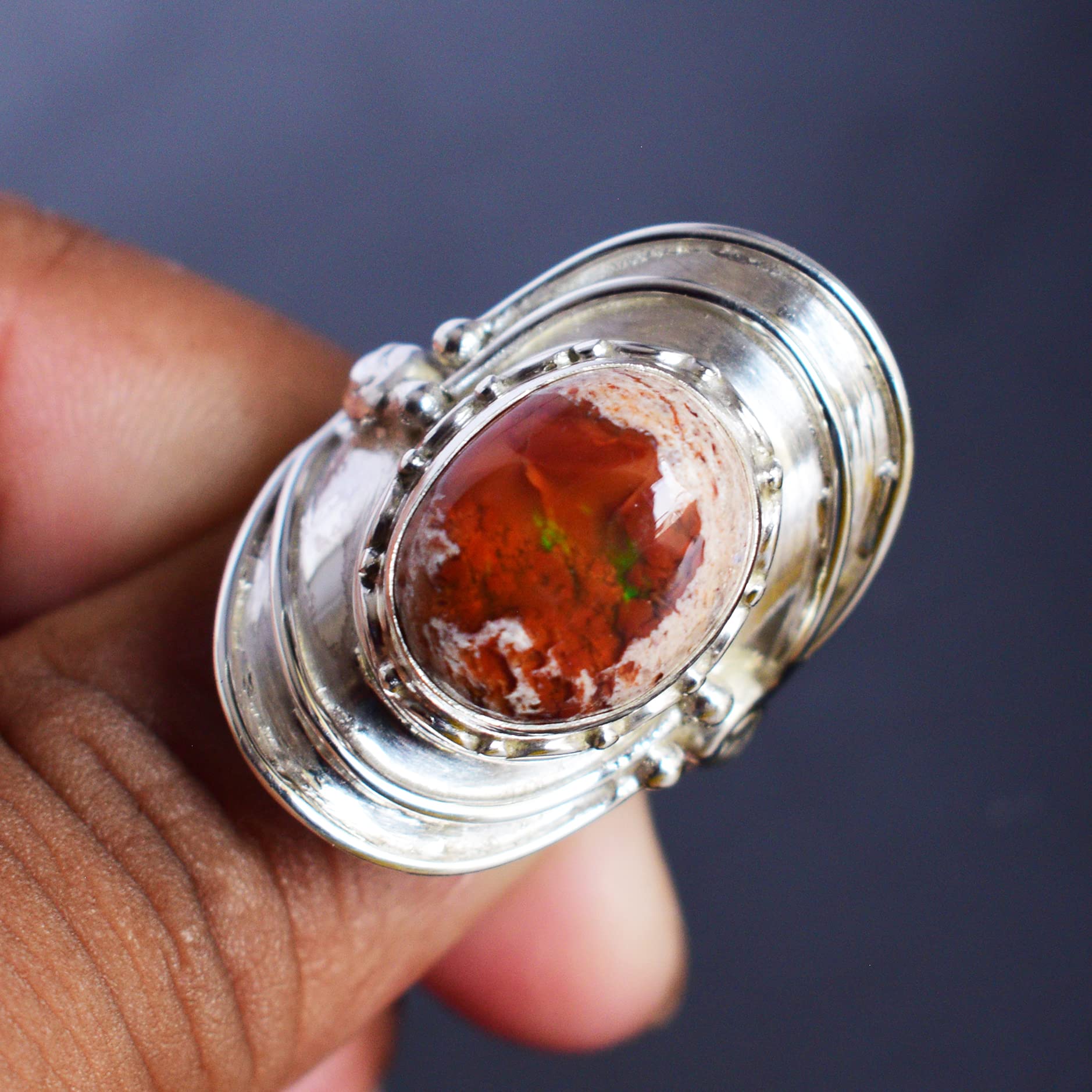 Amazing Mexican Fire Opal Gemstone Ring - 925 Sterling Silver Designer Jewelry for Women, Gift for Her, Wedding, Anniversary, Engagement