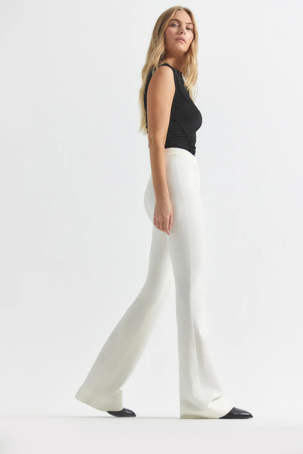 Crosby Flare Trousers for Women - Soft White High Waist Wide Leg Pants | Comfortable & Stylish for Casual Wear, Office, and Date Night