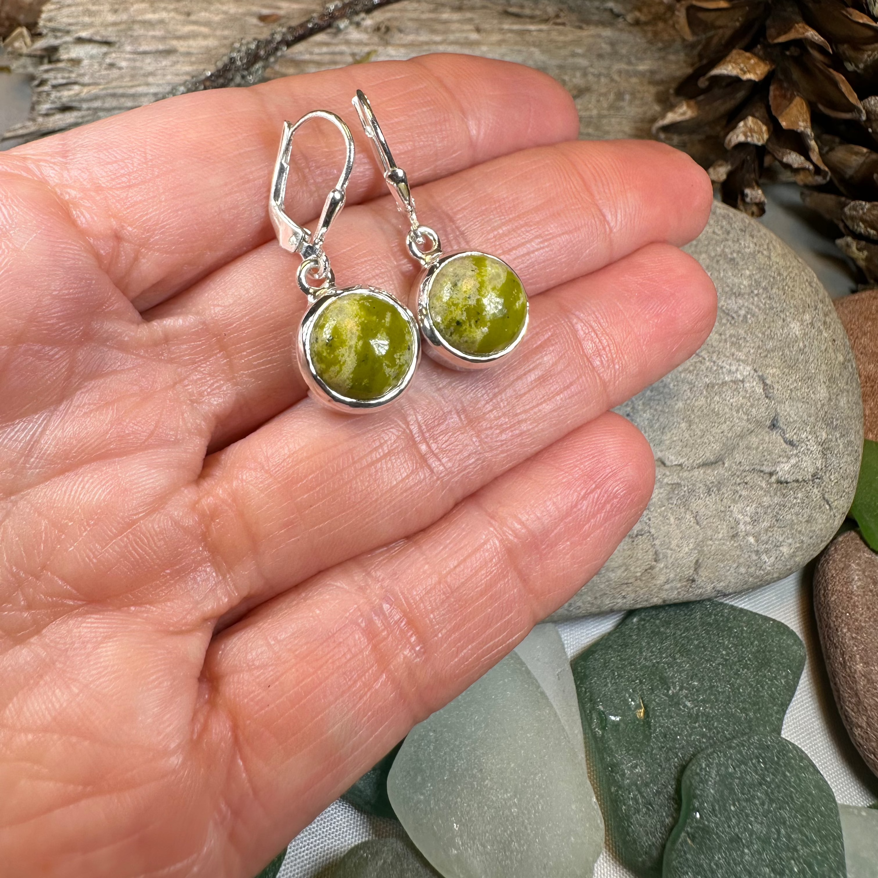 Connemara Marble Irish Anamchara Earrings - Authentic Celtic Jewelry for Women, Handmade Green Stone Dangle Earrings - Perfect for St. Patrick's Day, Weddings & Special Occasions
