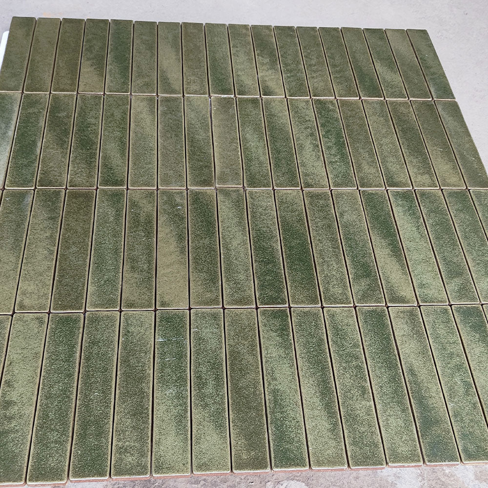 Handmade Mykonos Sage Green 50X250mm Zellige Matte Subway Tile - Perfect for Kitchen Backsplash, Bathroom Walls & Mediterranean-Inspired Home Decor