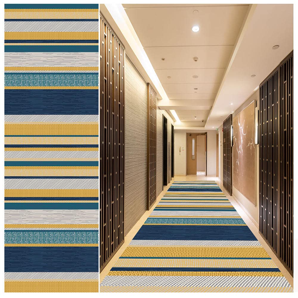 Non-Slip Abstract Runner Rug 2.3' x 15' - Washable Rubber Backed Indoor Carpet for Hallway, Living Room, Kitchen, Dining & Bedroom - Beige Home Decor for High Traffic Areas & Modern Interiors