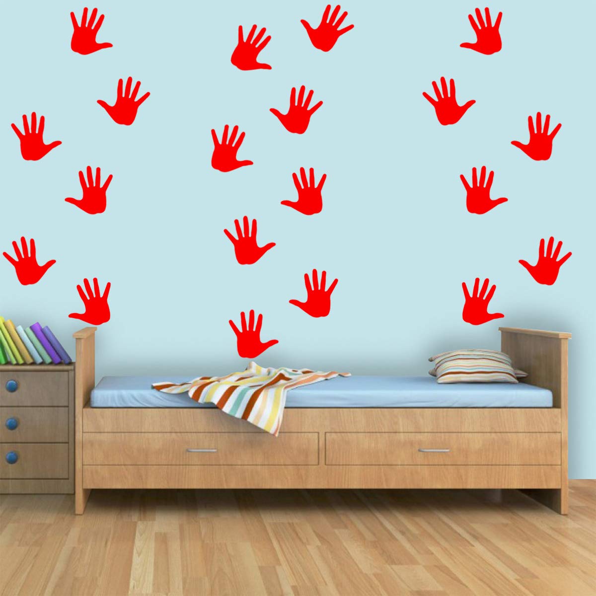VWAQ Handprint Wall Decals - 20 PCS Peel and Stick Removable Wall & Floor Stickers for Kids Room Decor (Red) - Perfect for Nursery, Playroom, Classroom & DIY Home Decor