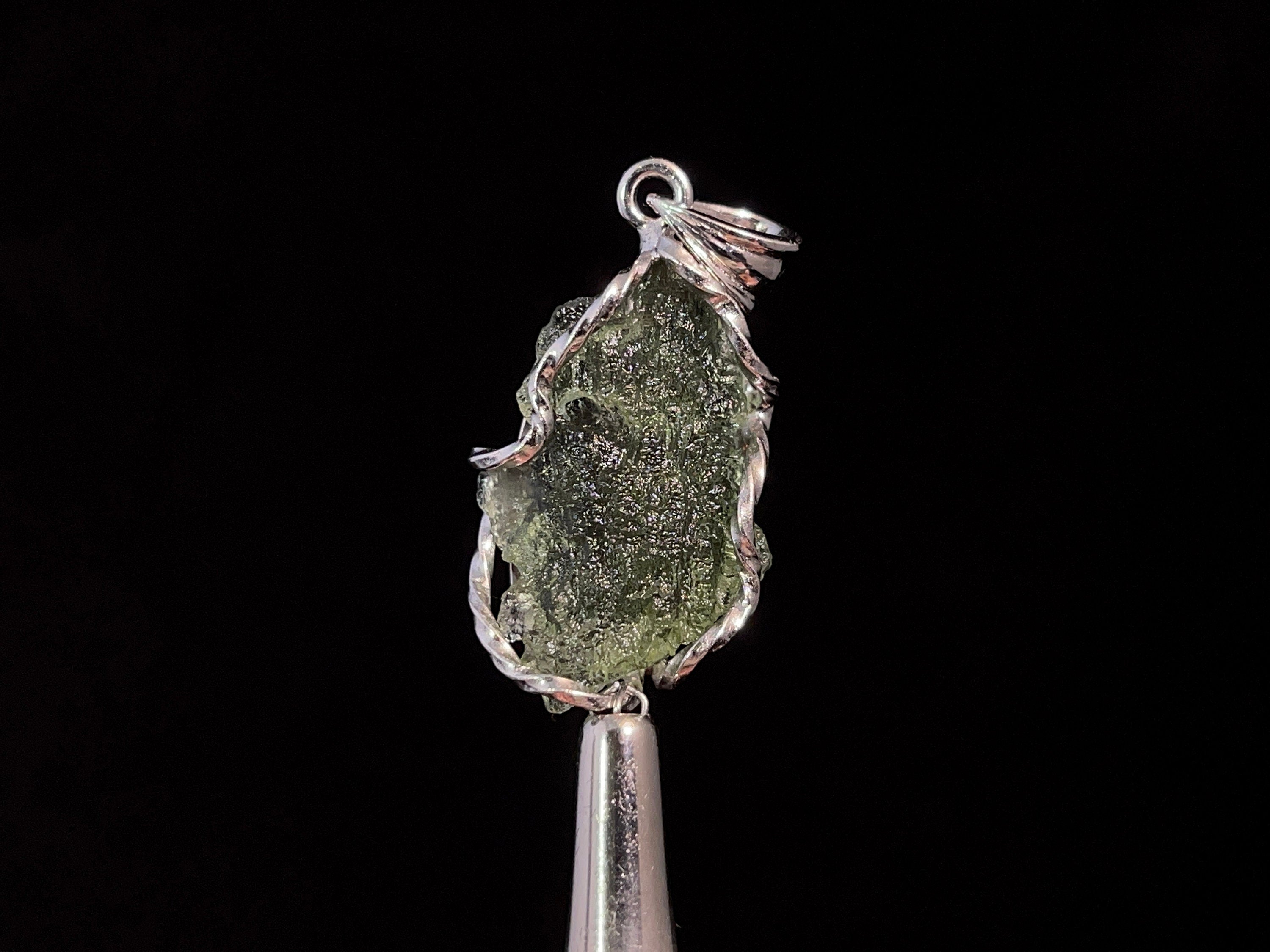 Authentic Moldavite Pendant in Sterling Silver - Certified Genuine Moldavite Jewelry with Gift Box (47284) for Spiritual Healing & Energy Work