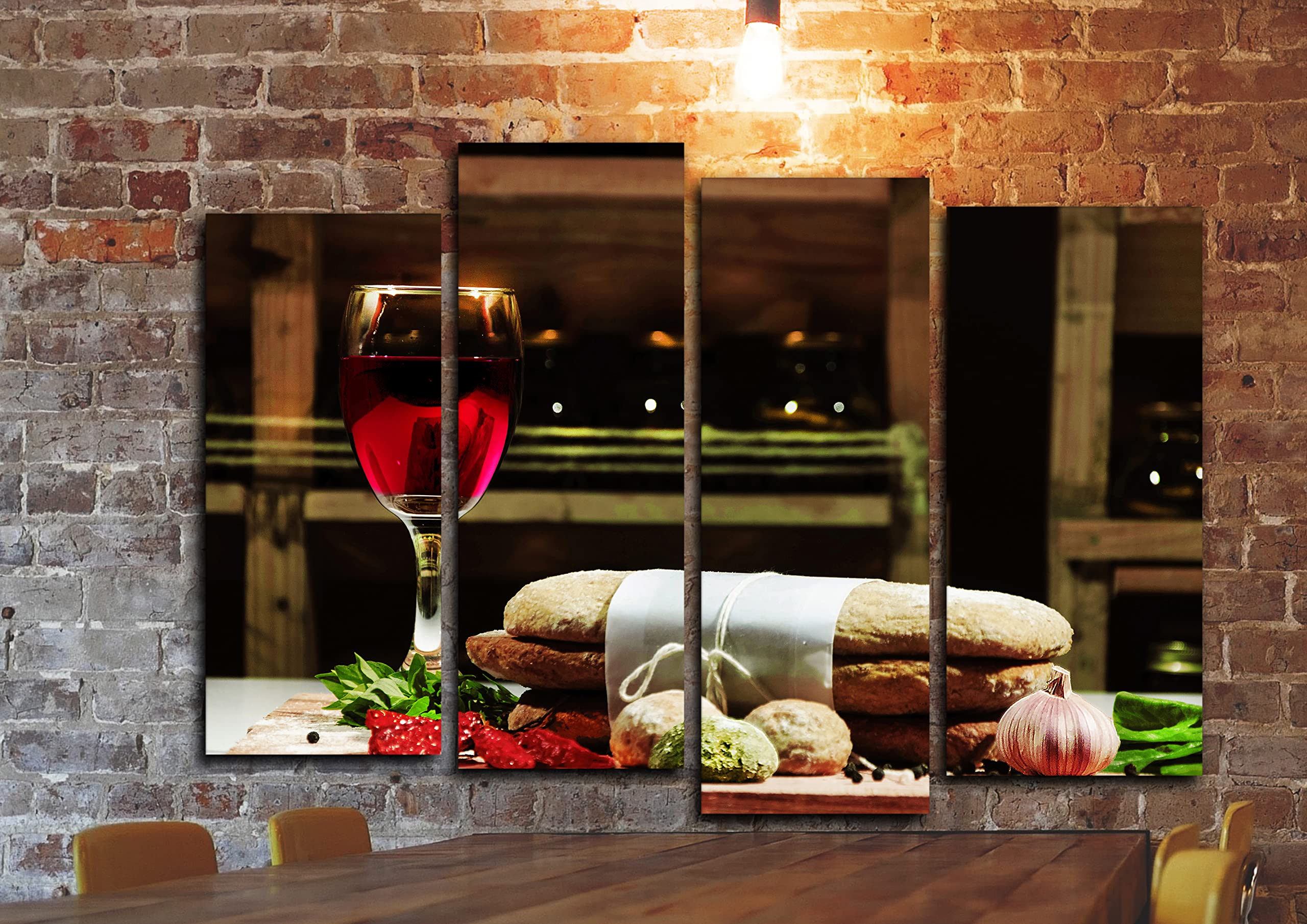 4-Piece Wine & Bakery Themed Canvas Wall Art Set - Kitchen Decor Paintings for Dining Room - Perfect for Home, Restaurant & Cafe Decor