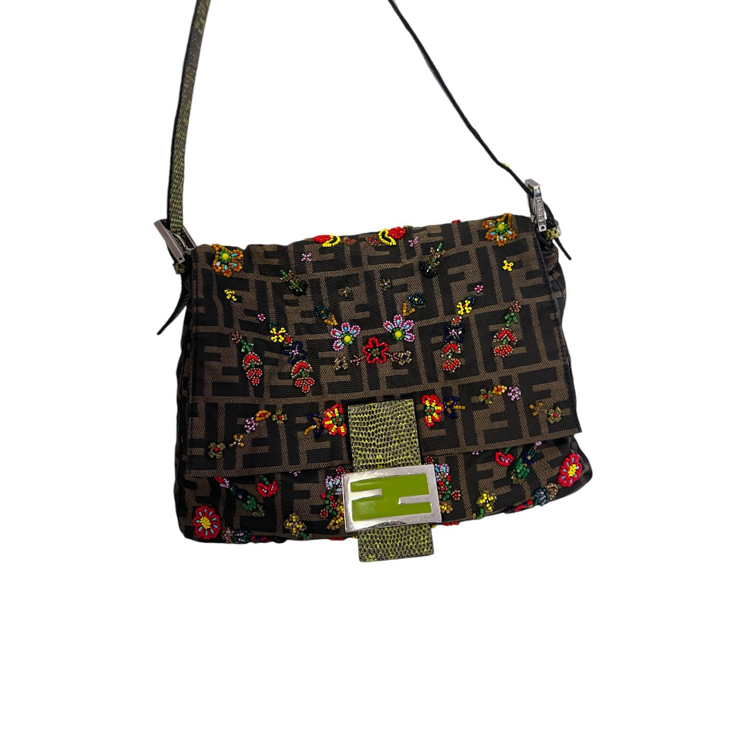 Vintage Fendi Floral Beaded Mamma Baguette Handbag - Luxury Designer Crossbody Purse for Women, Perfect for Evening Parties & Special Occasions
