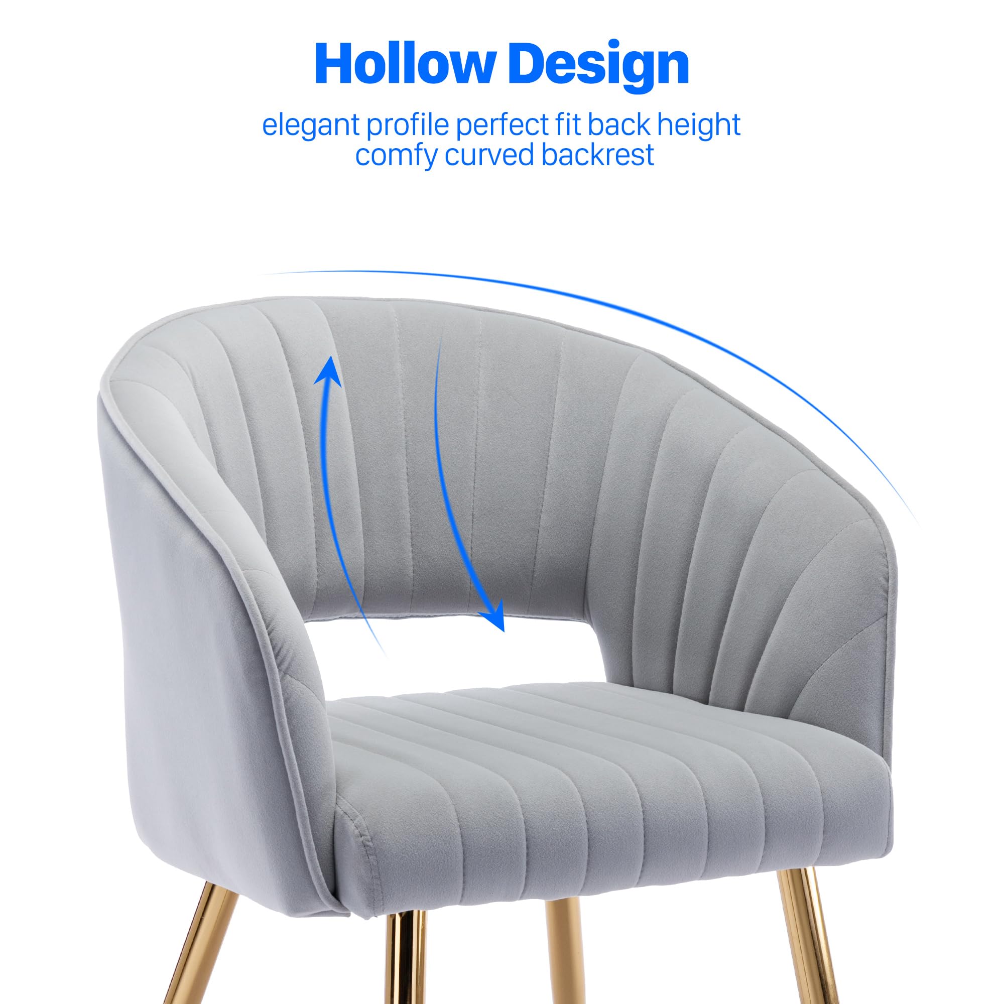 Velvet Desk Chair with Gold Legs - Modern Tufted Home Office Chair for Women, Ergonomic Computer Task Stool, Accent Armchair for Study & Living Room (Light Gray) - Perfect for Home Office, Study Nook & Cozy Reading Corner
