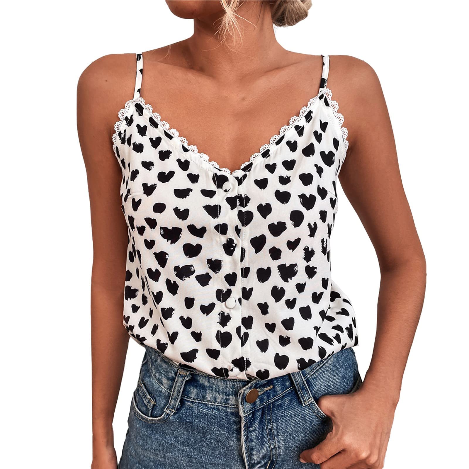 Women's Summer Fashion Tank Tops - Trendy Loose Fit Lace Camisole Sleeveless Shirt - Solid Color Workout & Casual Tops (White, Large) | Perfect for Yoga, Beach Wear & Everyday Outfits