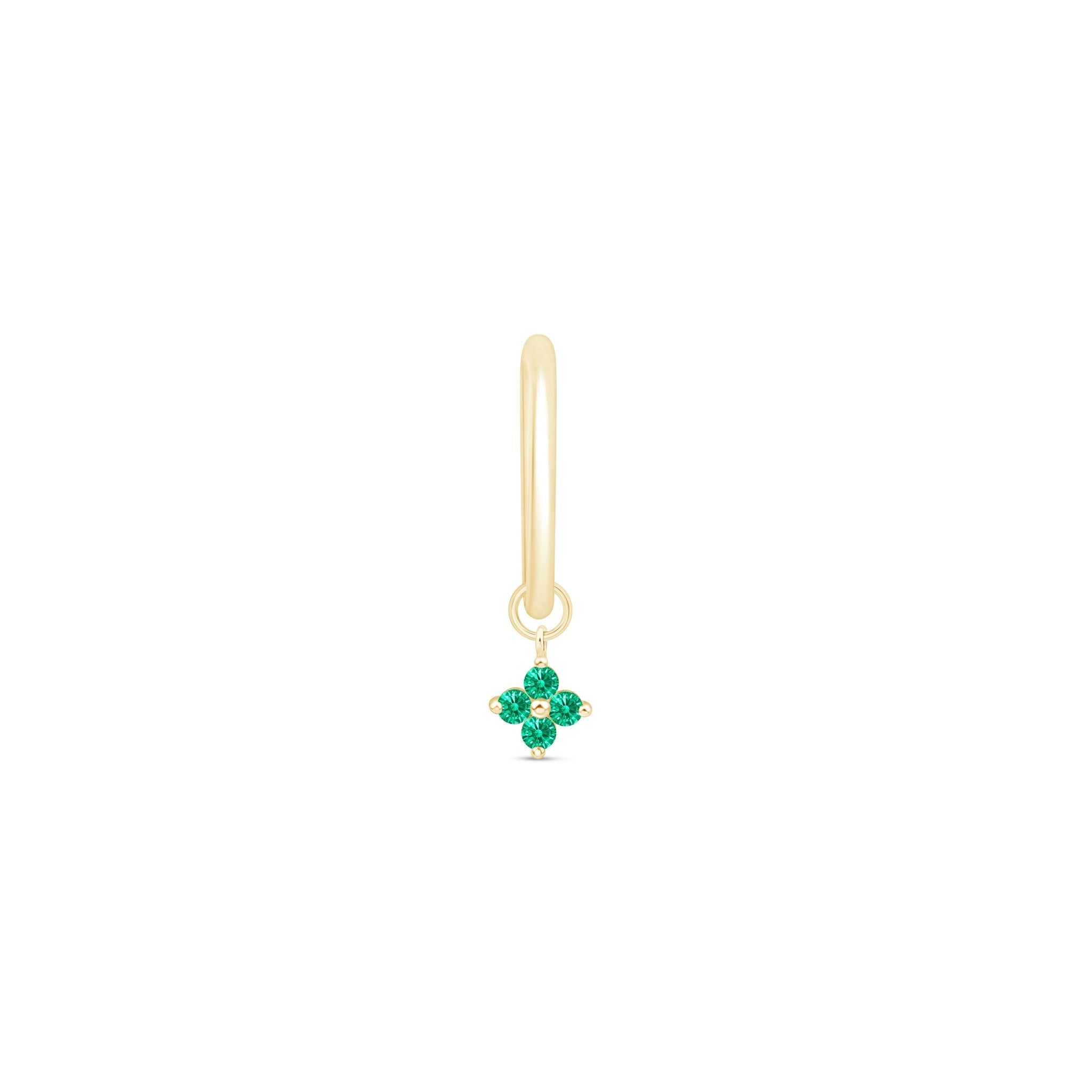 14K Yellow Gold Hoop Earrings with Emerald Clover Charm - Elegant Irish Jewelry for St. Patrick's Day, Birthday Gifts & Everyday Wear