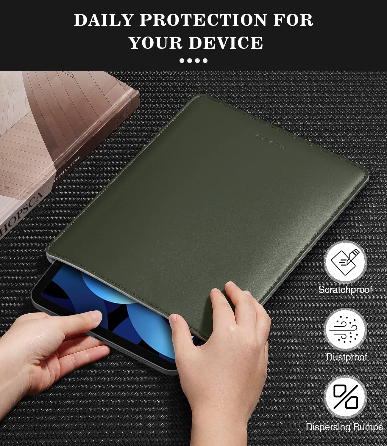 MoKo 9-11 Inch Tablet Sleeve - Premium PU Leather Slim Protective Case for iPad Pro M4 (2024), iPad Air M2 (2024), iPad 10/9/8th Gen, Samsung Tab S8/S9 11
