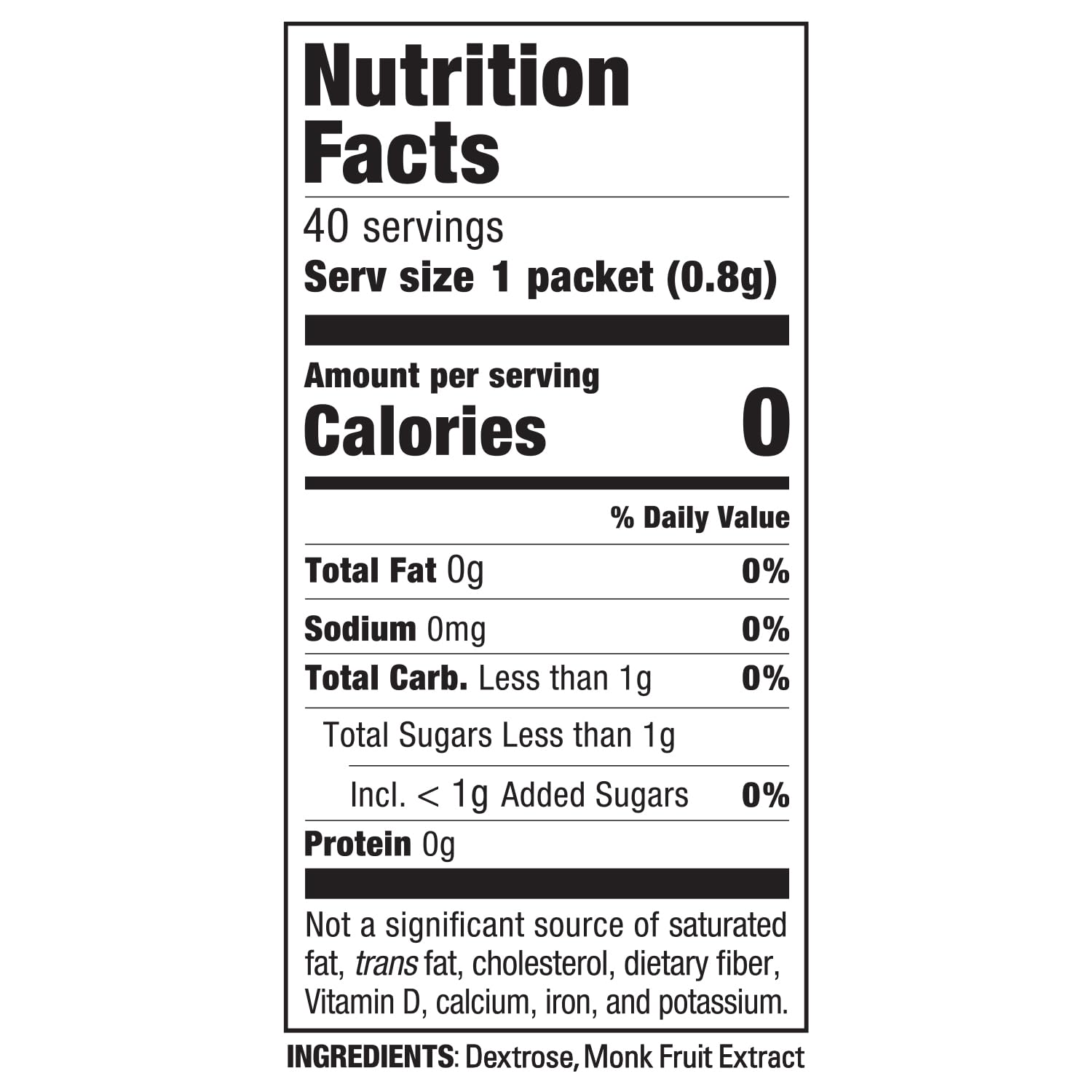 MONK FRUIT IN THE RAW - Natural Monk Fruit Sweetener, Sugar-Free, Gluten-Free, Zero Calorie, Vegan Sugar Substitute, 40 Count Packets (Pack of 8) - Perfect for Coffee, Tea, Baking & Keto Diet