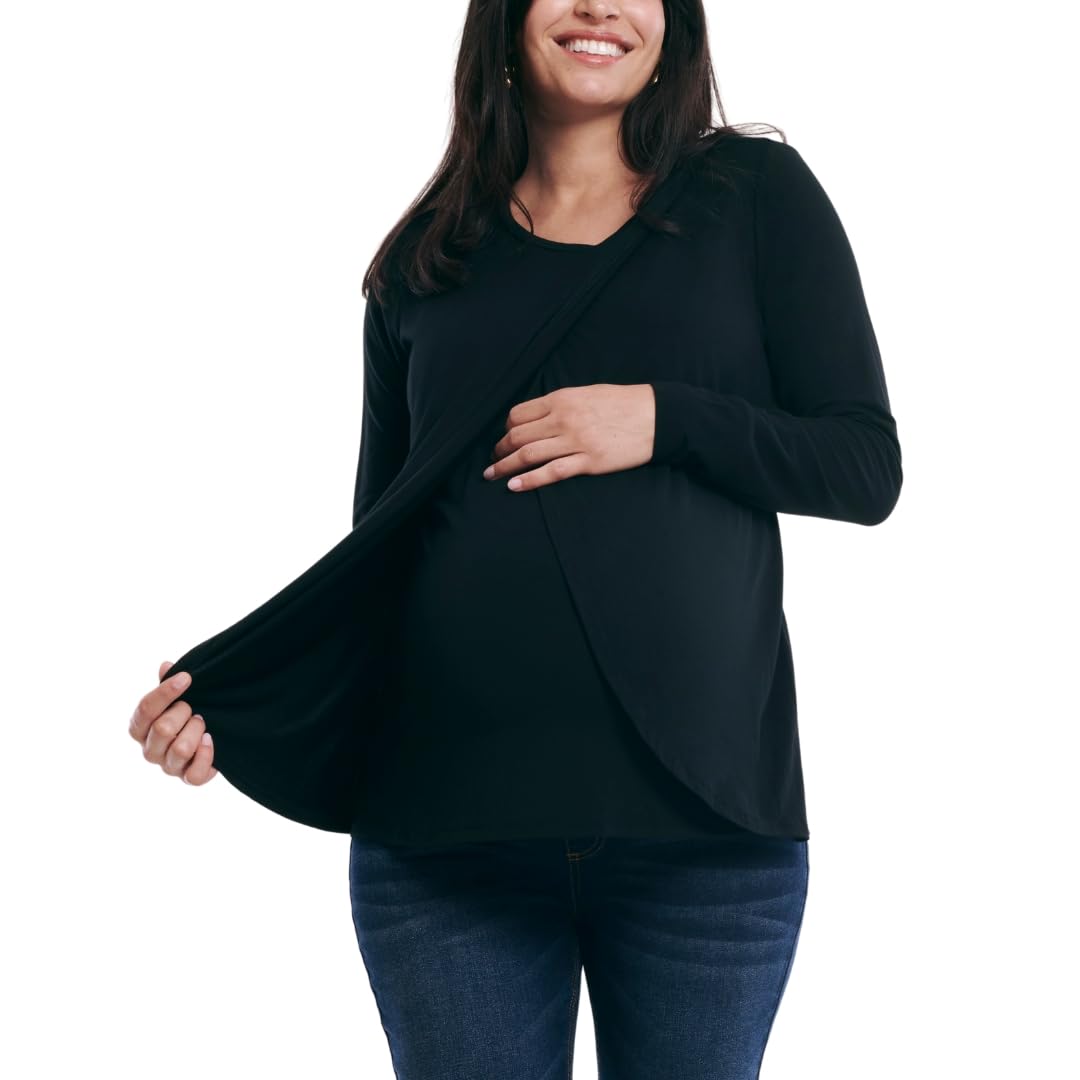 Motherhood Maternity Women's Long Sleeve Nursing Top - Soft Scoop Neck Breastfeeding Shirt for Comfortable Maternity Wear | Perfect for Nursing, Pumping & Everyday Use
