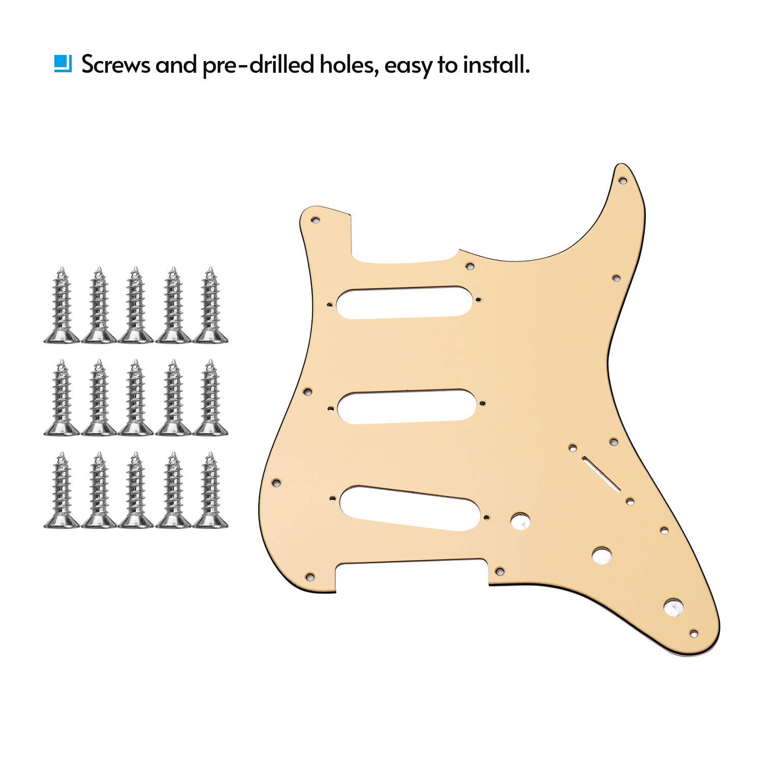 11 Hole Standard Guitar Pickguard - 3 Ply Panels with Screws for ST Style Guitars | Yellow | Perfect for Electric Guitar Upgrades & Repairs