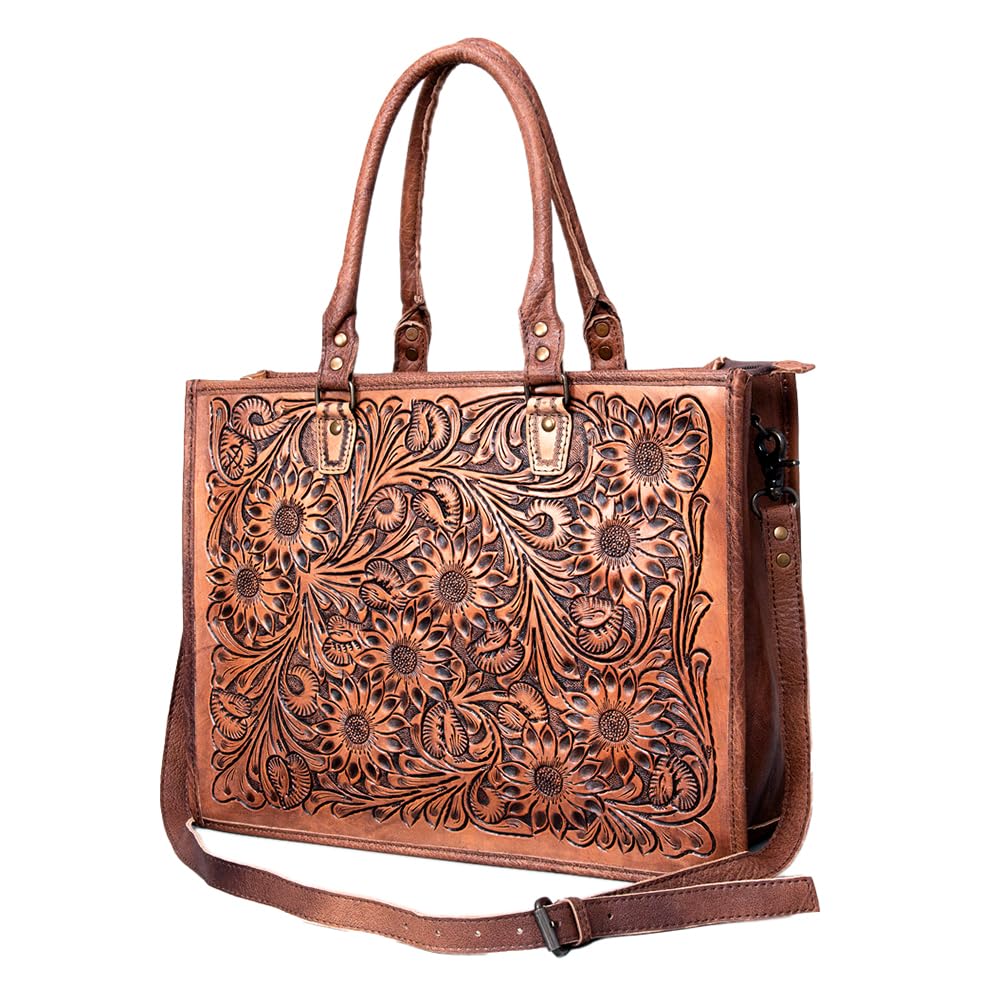 Authentic Hand-Tooled Leather Western Tote Bag for Women - American Darling Genuine Leather Purse | Stylish Cowgirl Handbag for Travel, College & Everyday Use | Durable Casual Tote with Western Design
