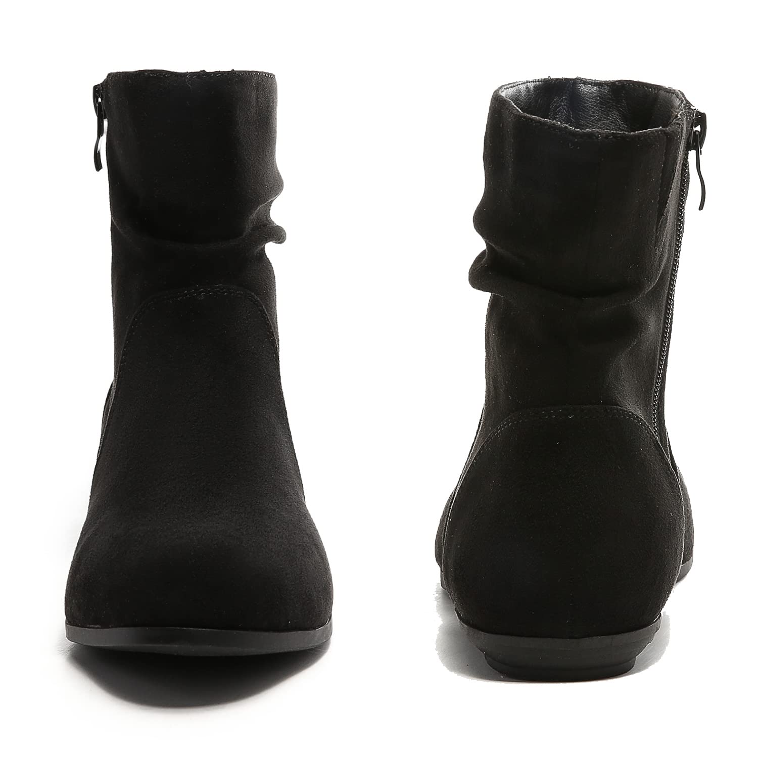 Luoika Women's Wide Width Ankle Boots - Black & Brown Low Heel Side Zipper Booties for Comfort & Style | Perfect for Work, Casual Outfits & Fall/Winter Fashion