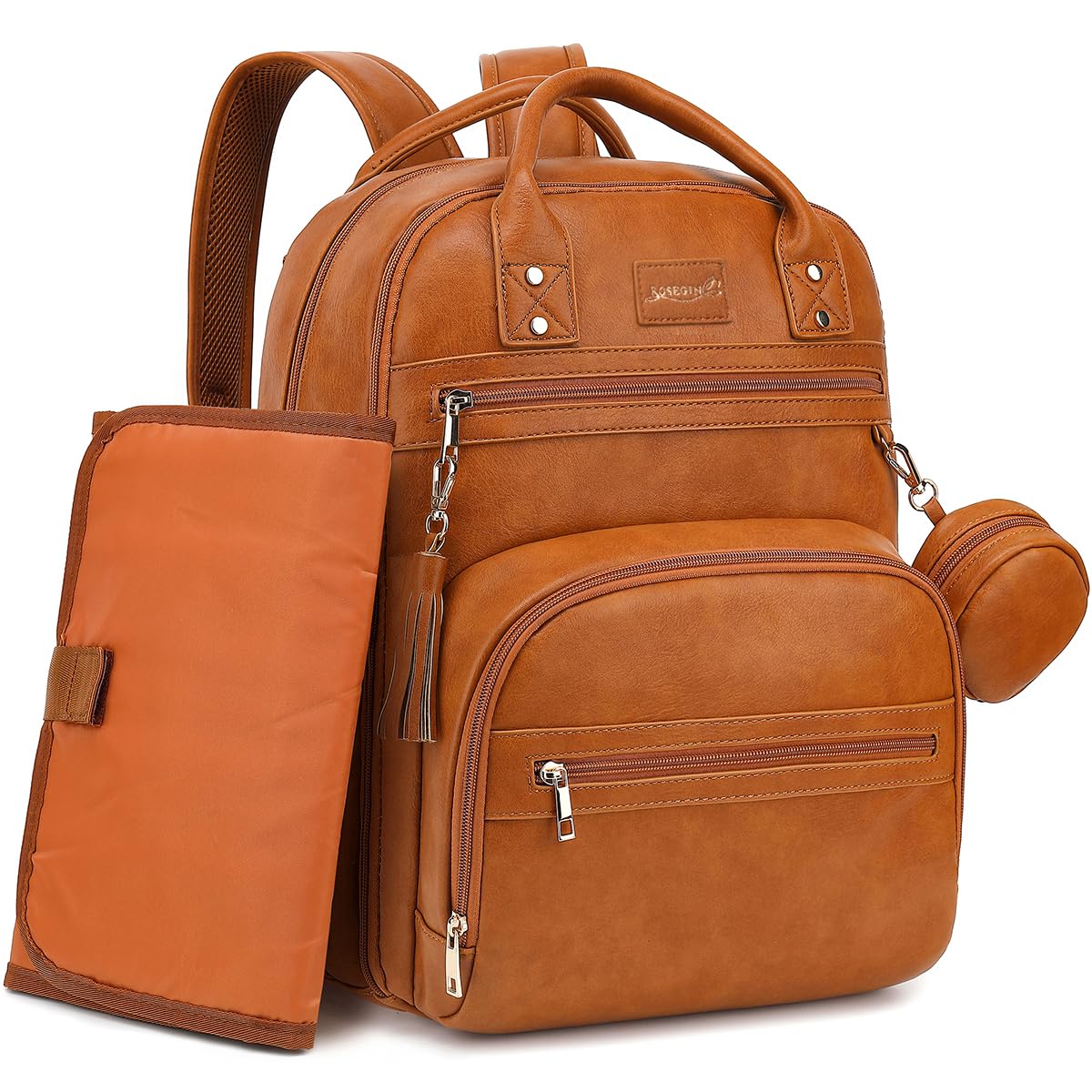 Premium Vegan Leather Diaper Bag Backpack - Waterproof Baby Changing Pad, 20 Pockets Organizer, Reinforced Zippers & Odor-Free, Fits 15.6