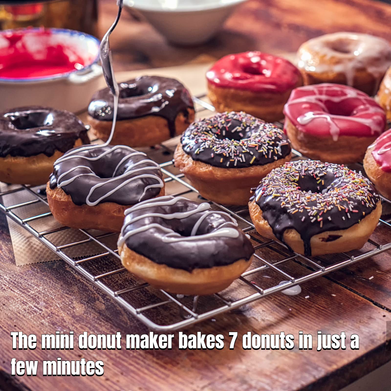 Mini Donut Maker Machine - Electric Portable Donut Maker for 7 Donuts, Non-Slip & Heat Dissipation Design, Perfect for Home, Party & Breakfast Snacks
