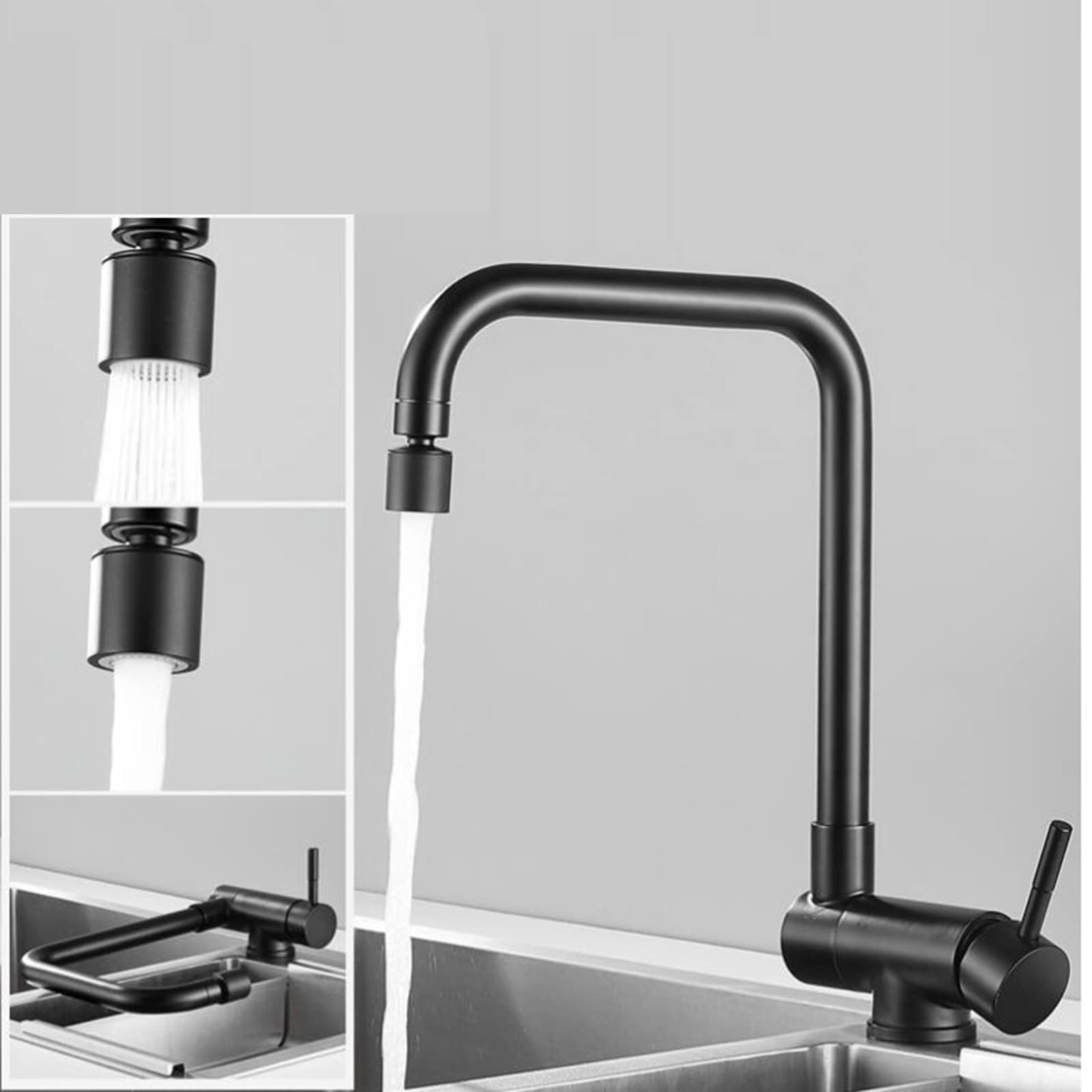 Stainless Steel Dual Mode Kitchen Sink Mixer Faucet with Swivel Spout - Hot & Cold Water Folding Design for Inside Window - Black | Perfect for Small Kitchens, RVs, and Apartments