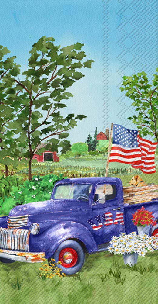 Boston International IHR 3-Ply Guest Towel Buffet Paper Napkins - 8.5 x 4.5 Inches - Patriotic Truck Design - Premium Disposable Napkins for Parties, Weddings & Patriotic Events