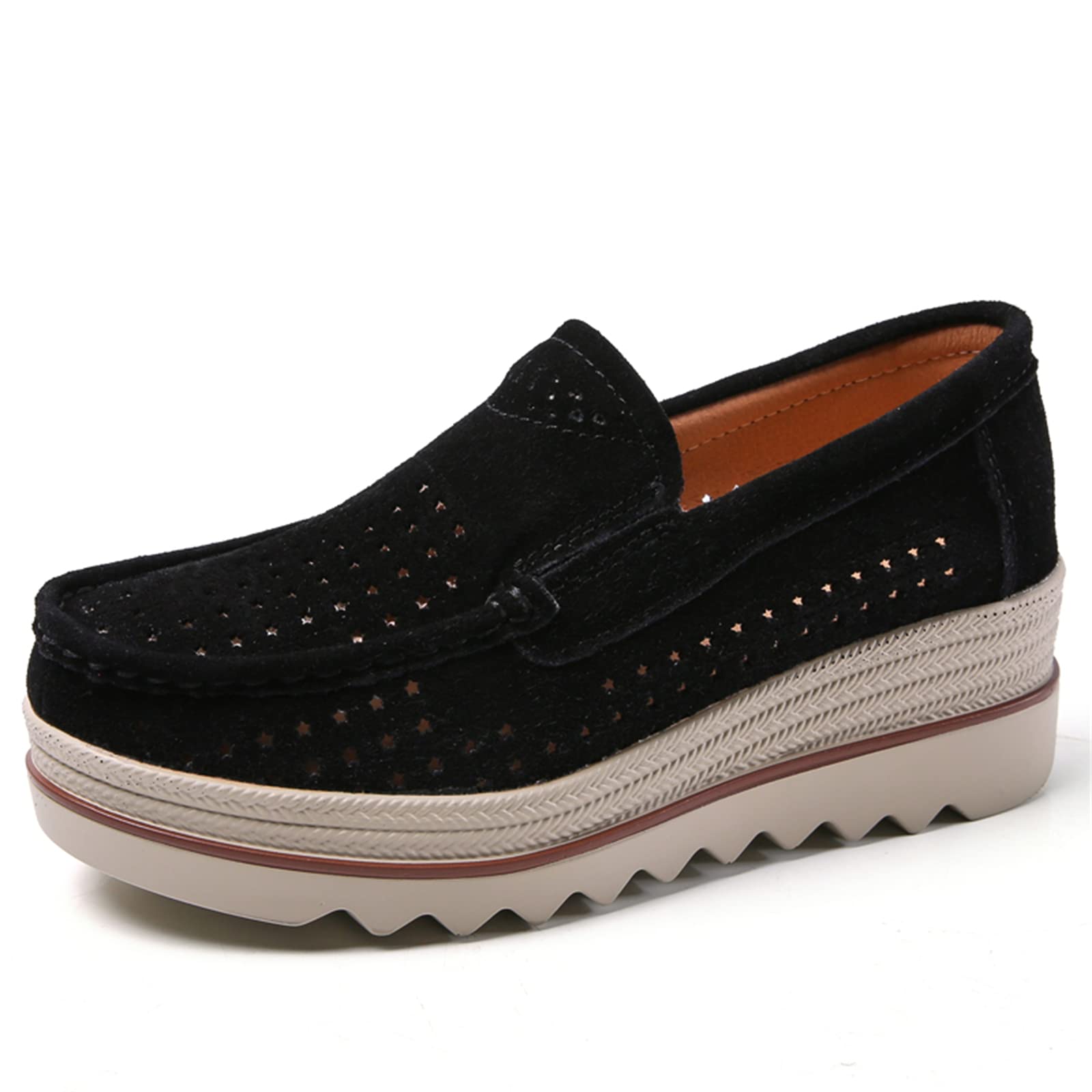 Veroders Women's Suede Platform Loafers - Slip-On Wedge Penny Loafers with Breathable Mesh for Walking | Comfortable Low Top Sneakers for Work, Travel & Casual Outfits