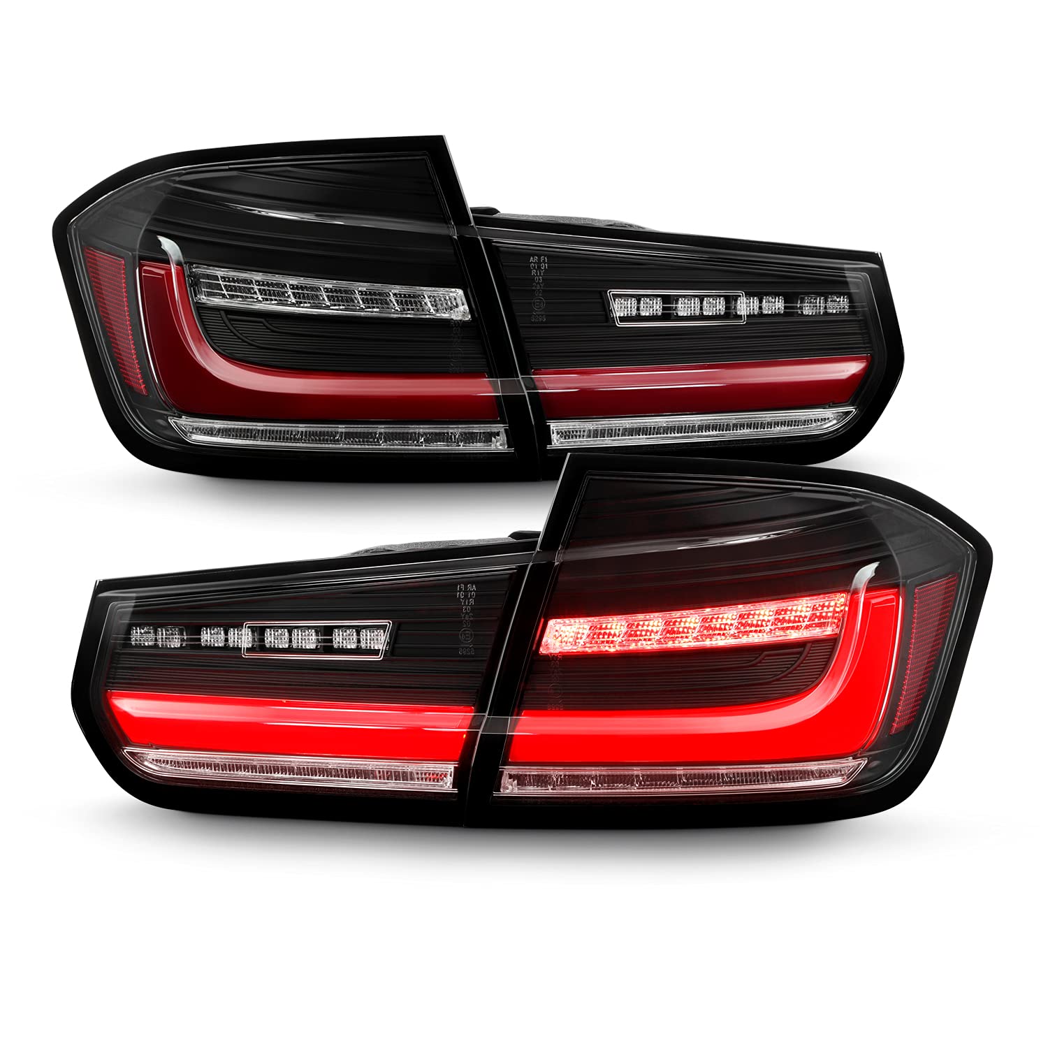 AKKON Full LED Black Tail Brake Lights Pair for 2012-2015 BMW F30 3-Series 4-Door Sedan - Sequential Turn Signal & Reverse Lamp | Upgrade Car Lighting for Night Driving Safety