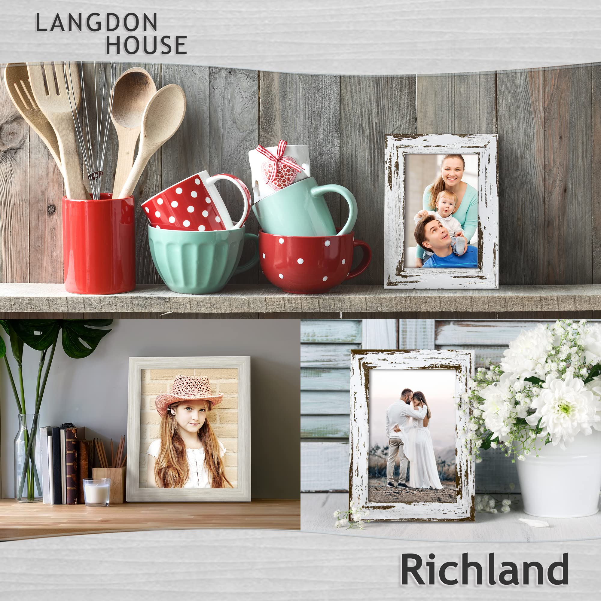 Langdon House 4x6 Picture Frames - Distressed White Farmhouse Style Photo Frames (3 Pack) - Perfect for Wall Gallery, Home Decor & Rustic Wedding Displays