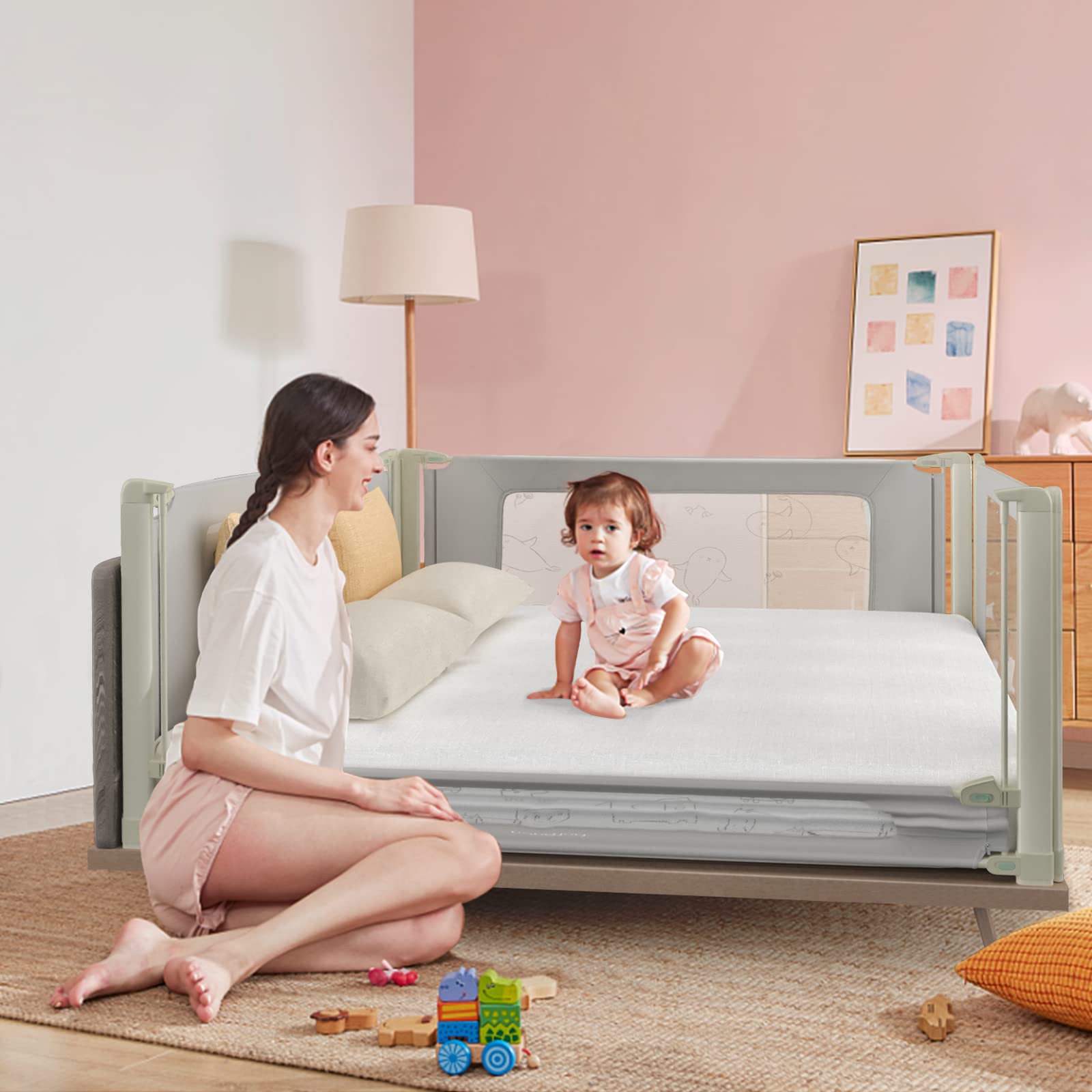 COSTWAY 150/180/200 cm Adjustable Baby Bed Rail, 80-95 cm Height, Universal Bed Guard with Connectors for Twin/Queen/King Size Beds - Perfect for Toddler Safety & Transitioning to Big Kid Beds