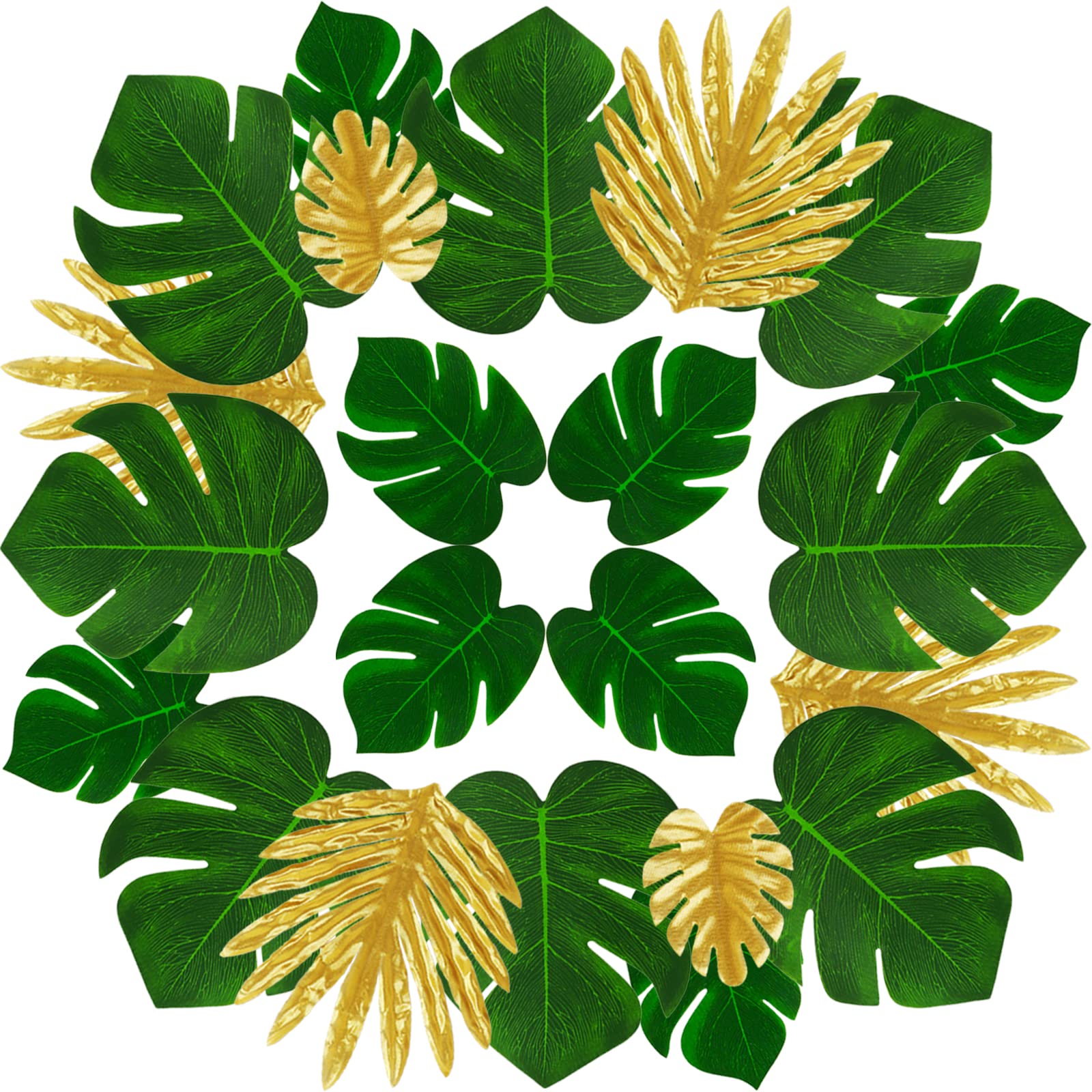 48-Piece Tropical Palm Leaf Decor Set - 4 Styles Faux Monstera & Hawaiian Luau Leaves for Jungle Beach Party, Wedding, Baby Shower & Summer Decorations | Durable Party Table Centerpieces & Wall Decor