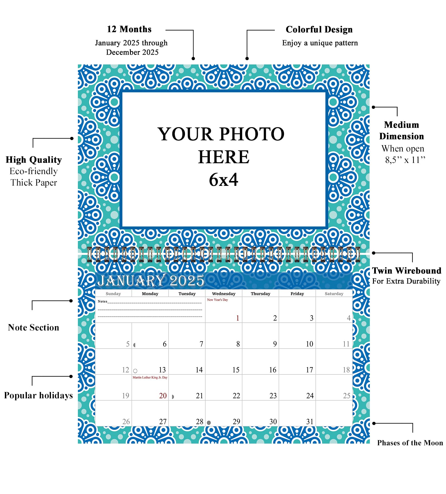 2025 Spiral-Bound Photo Frame Wall Calendar - Customizable 12-Month Desktop & Wall Planner with Photo Insert (Edition #015) - Perfect for Home, Office & Gift Giving