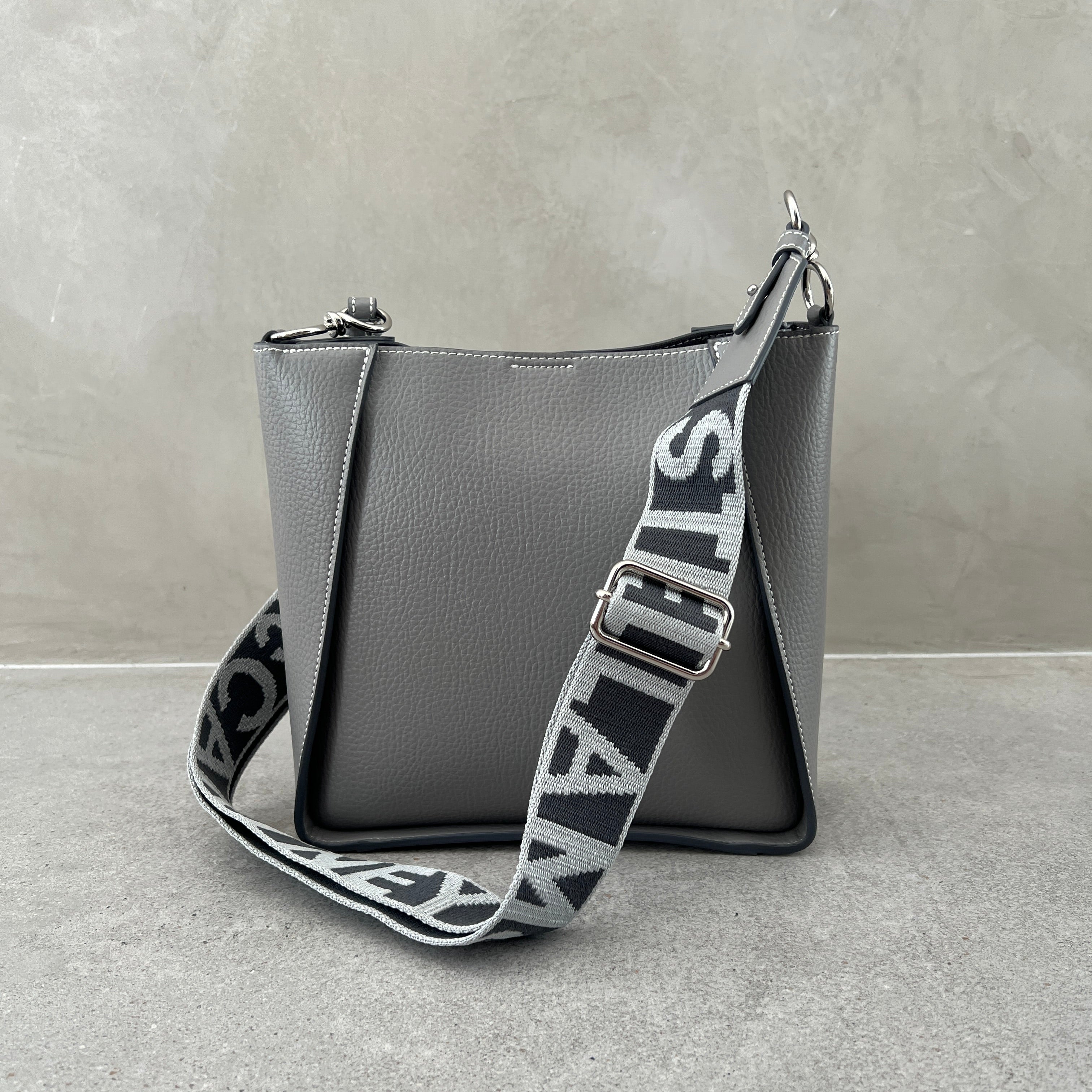 Stella Logo Mini Crossbody Hobo Bag - Grain Perforated Leather in Smoke Color | Perfect for Everyday Use, Travel & Casual Outings