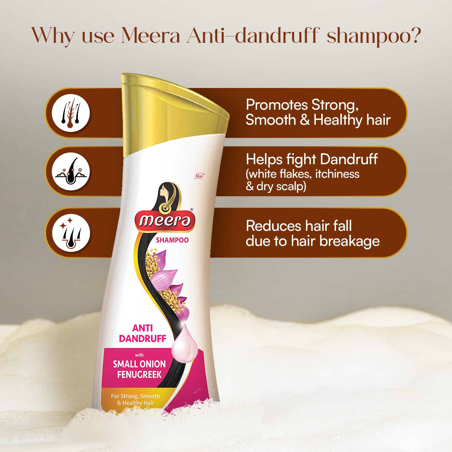 Meera Anti-Dandruff Shampoo with Small Onion & Fenugreek Extract - 180ml | Natural Scalp Care for Flaky, Itchy Scalp | Daily Use for Healthy Hair