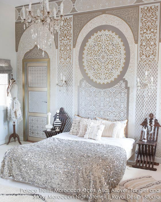 Palace Trellis Moroccan Wall Stencil - DIY Home Decor, Arabic Pattern Template for Painting, Wall Art, Furniture & Crafts - Perfect for Bedroom, Living Room, and Boho Style Interior Design