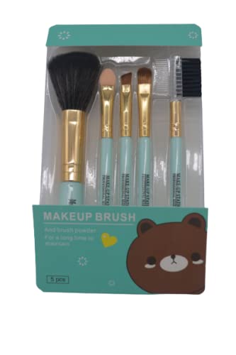 MOMISY 5-Piece Synthetic Makeup Brush Set - Foundation, Powder, Eyeshadow, Lip & Detail Brushes for Flawless Face Makeup | Perfect for Daily Use, Travel & Professional Makeup Artists (Green)