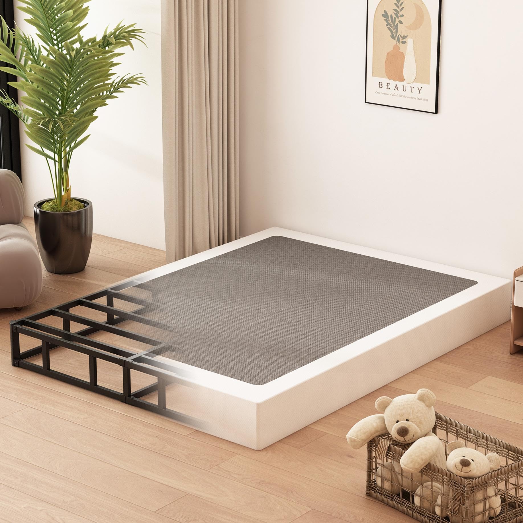 7 Inch King Box Spring - Heavy Duty Metal Bed Base with Fabric Cover, Sturdy Mattress Foundation - Easy Assembly, Noise Free Support - Black - Perfect for Master Bedrooms & Guest Rooms