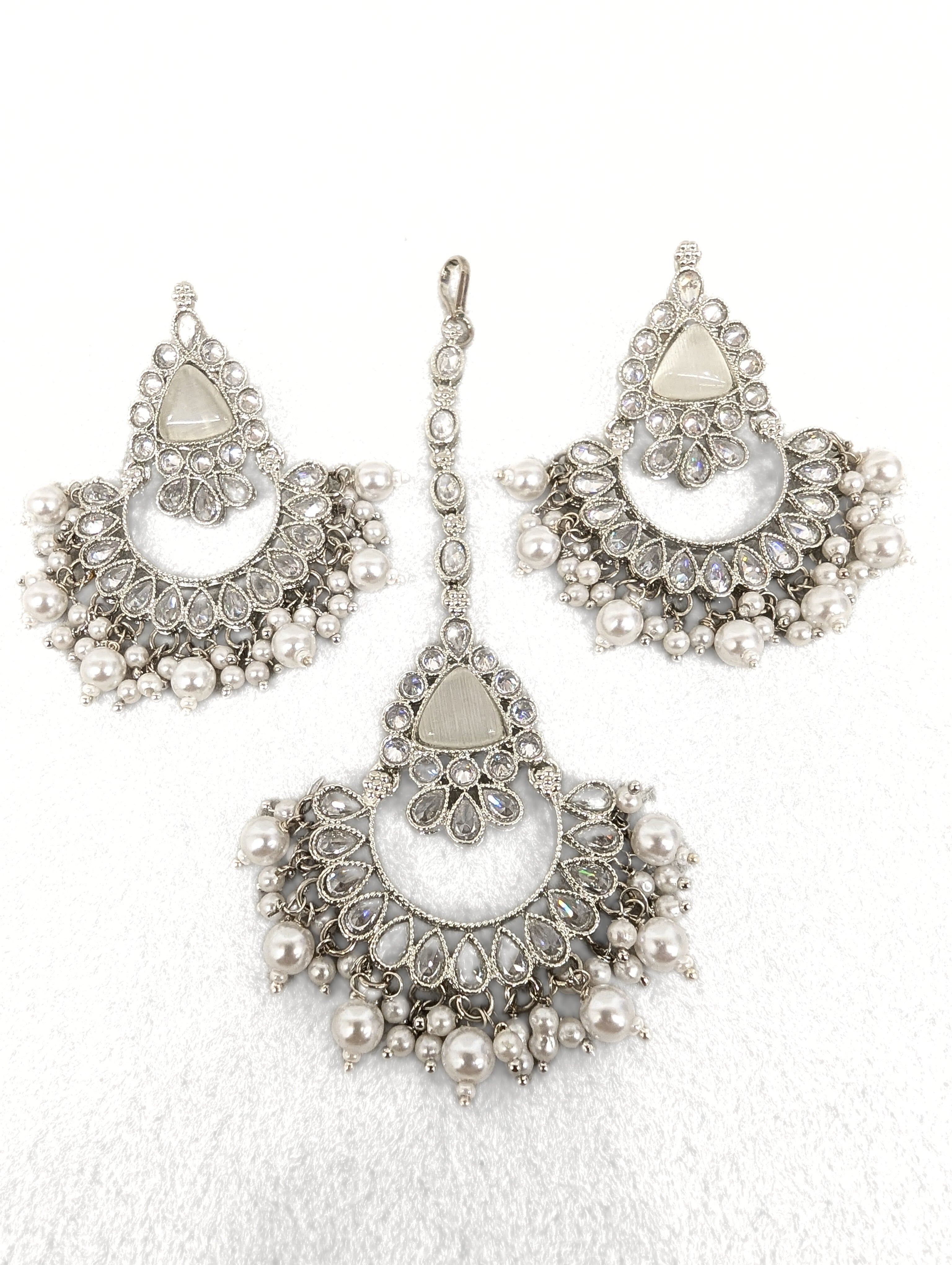 Vrinda Polki Earrings With Tikka | Handmade Indian Jewelry | Bridal & Wedding Accessories | Perfect for Festivals, Parties & Special Occasions