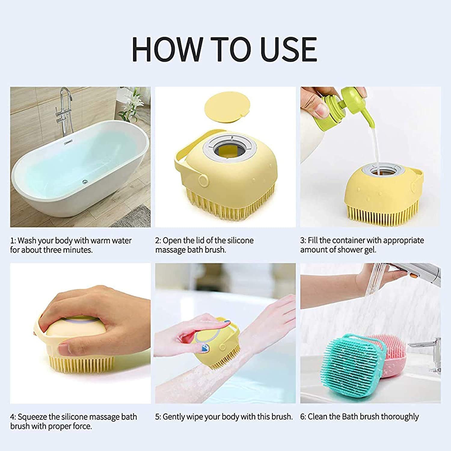 Piercell 2-Pack Silicone Body Back Scrubber & Shower Brush Set with Soap Dispenser - Exfoliating Bath Brush for Deep Cleansing, Massage & Skin Care - Perfect for Shower, Spa & Home Use (Multi-Colored)