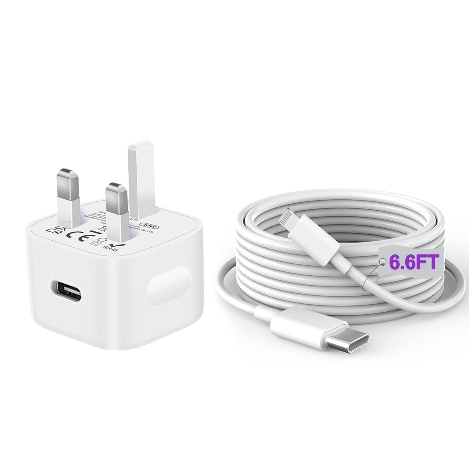 Apple Certified 20W USB-C Fast Charger & 6.6FT Cable - Compatible with iPhone 14/13/12/11 Pro/Pro Max/XS/X - Perfect for Home, Office & Travel Charging