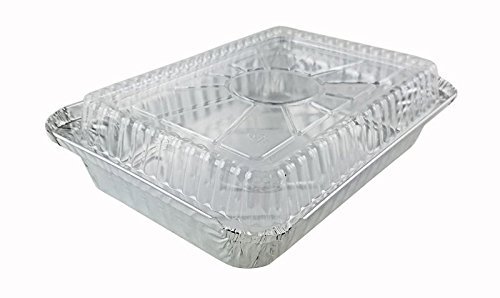 100-Pack Half Size Shallow Aluminum Foil Pans with Dome Lids - Disposable Baking Trays for Roasting, Cooking & Food Storage - Perfect for Thanksgiving, Parties & Meal Prep