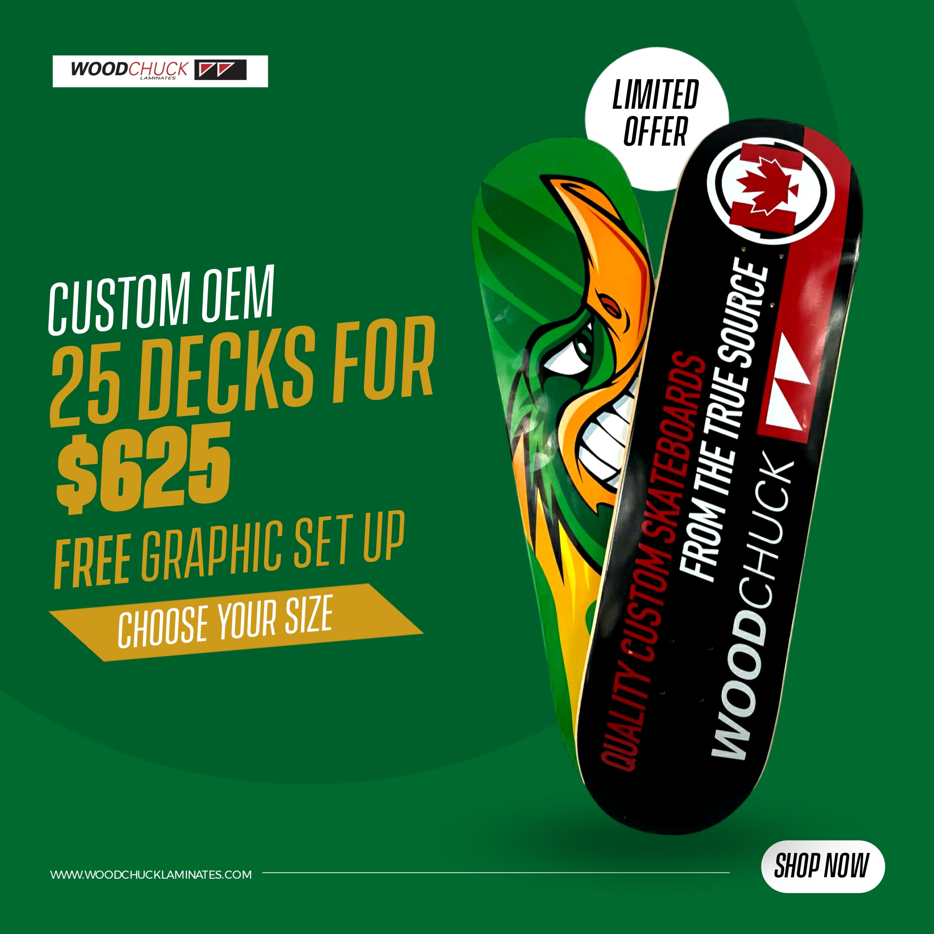 25X Custom OEM Printed Skateboards - Bulk Wholesale Skateboard Decks for Retail & Gifting - Perfect for Skate Shops, Schools & Promotional Events