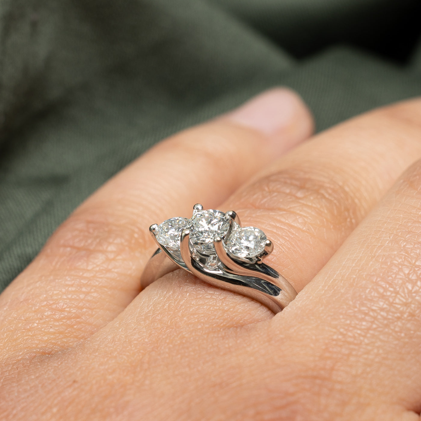 1.06ctw Diagonal Three Stone Diamond Bypass Ring - Size 6 | Elegant Wedding Band, Anniversary Gift for Her | Perfect for Engagement, Proposal & Special Occasions