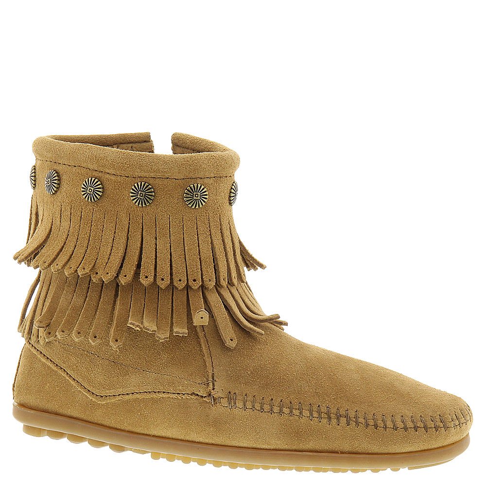 Minnetonka Women's Double-Fringe Side-Zip Boot - Comfortable Suede Ankle Booties for Casual Wear, Fall & Winter Fashion, Outdoor Activities