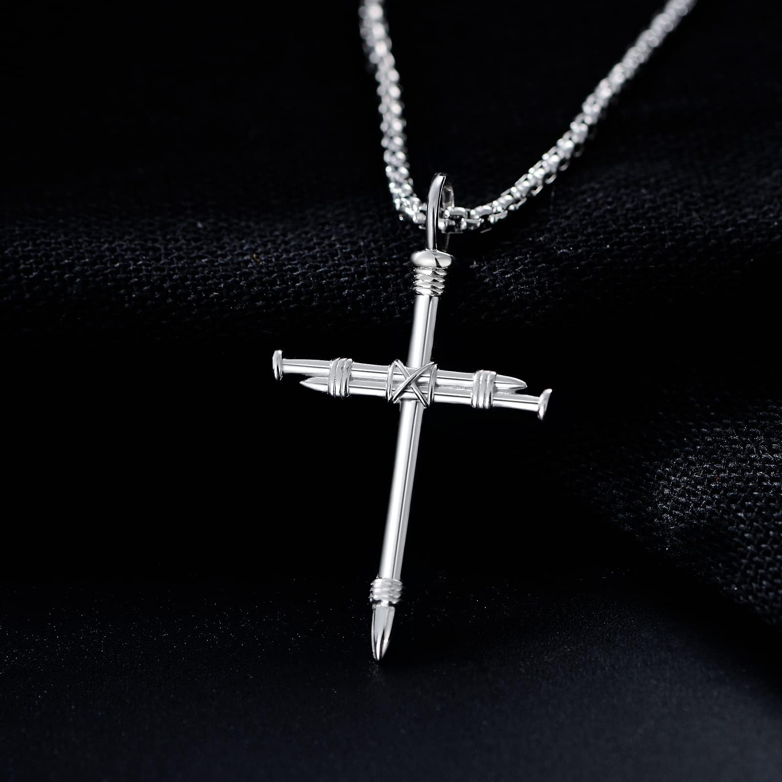 Sterling Silver Men's Cross Necklace with 22