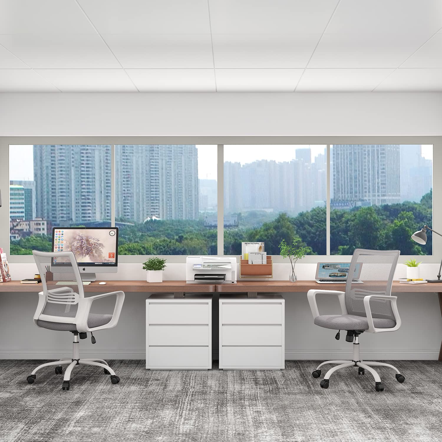 Ergonomic Mesh Office Chair with Lumbar Support & Adjustable Armrests - Mid Back Computer Desk Chair, Swivel Rolling Task Chair for Home Office, Gaming, and Living Room Workspace