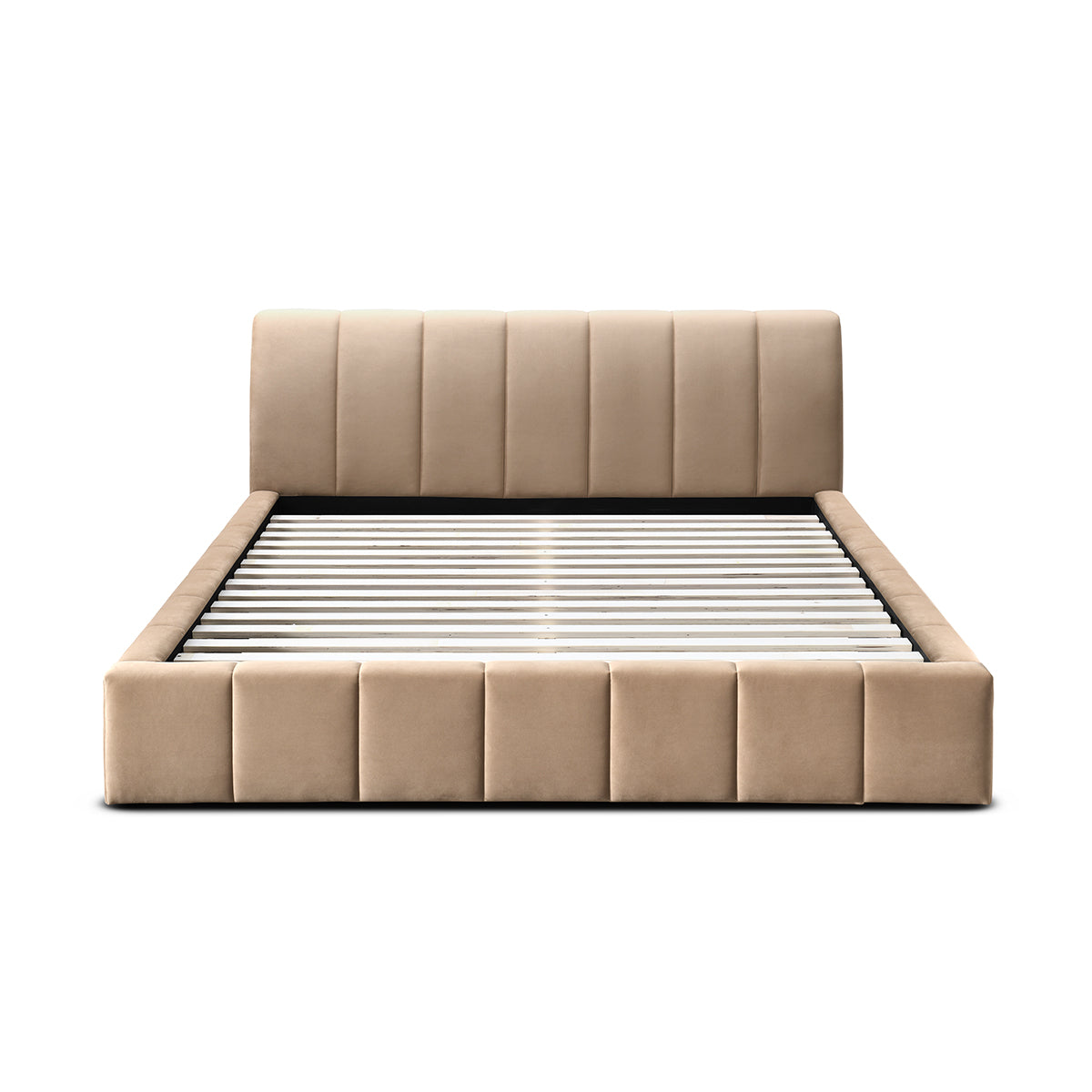 Luxury Allocco Velvet King Size Bed Frame - Sapphire Blue Velvet Upholstered Platform Bed with Wooden Slats | Perfect for Master Bedroom, Guest Room & Modern Home Decor