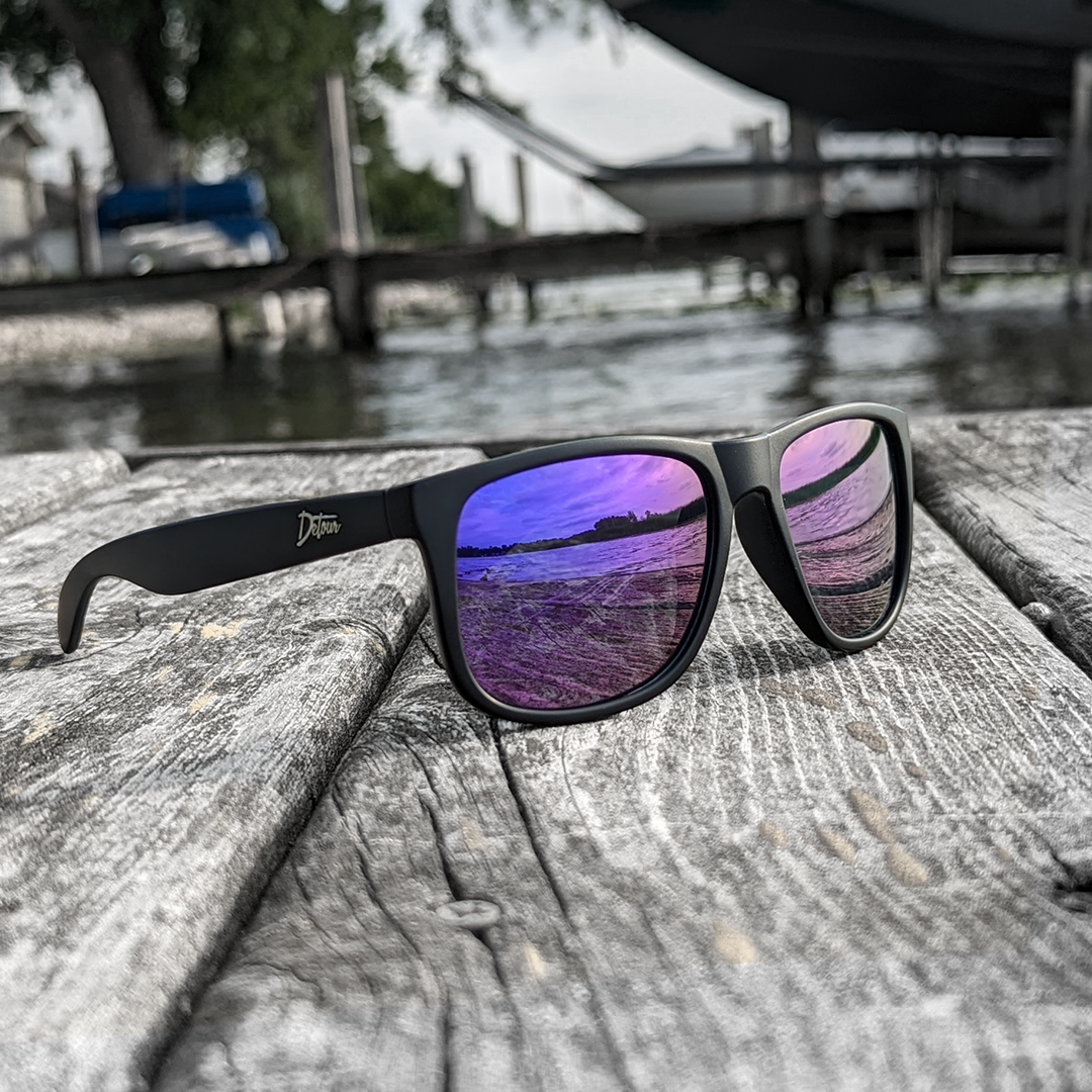 Eminence Matte Black Sunglasses with Purple Polarized Lens - UV Protection for Outdoor Sports & Driving