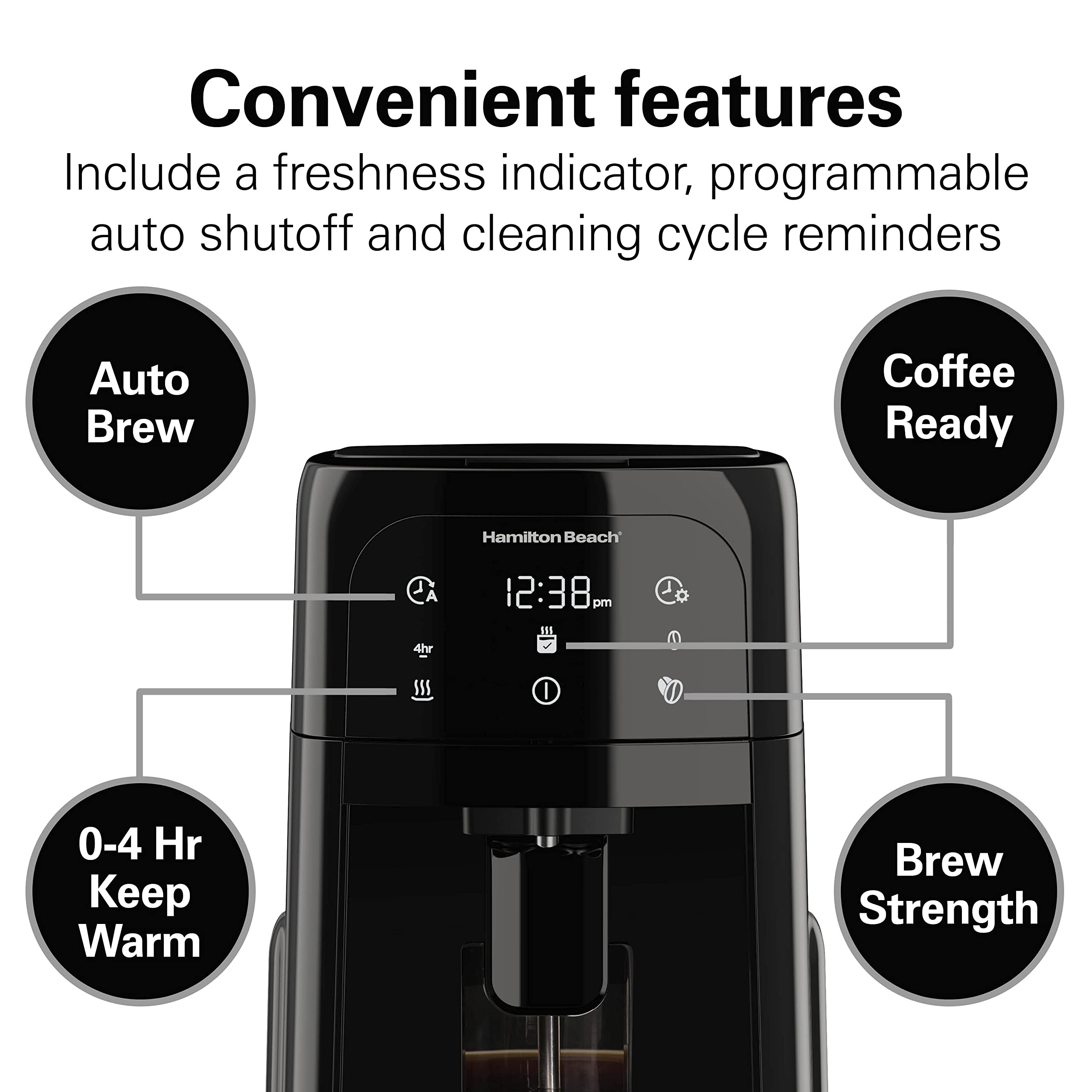 Hamilton Beach 12-Cup Programmable Drip Coffee Maker with One-Touch Brewing - Removable Water Tank & Glass Carafe - Perfect for Home, Office, or Restaurant Use (Model 47600, Black)
