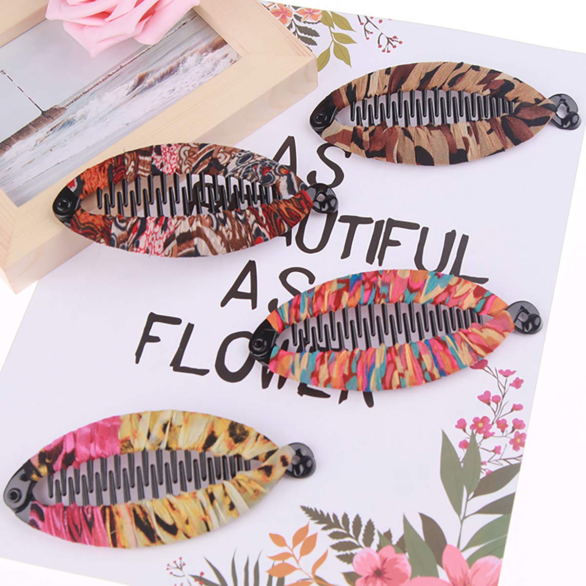 4 PCS Bohemian Style Fish-Shaped Hair Clips - Plastic Hair Grips with Wrapped Cloth for Women & Girls - Perfect for Beach, Parties, and Everyday Hair Styling