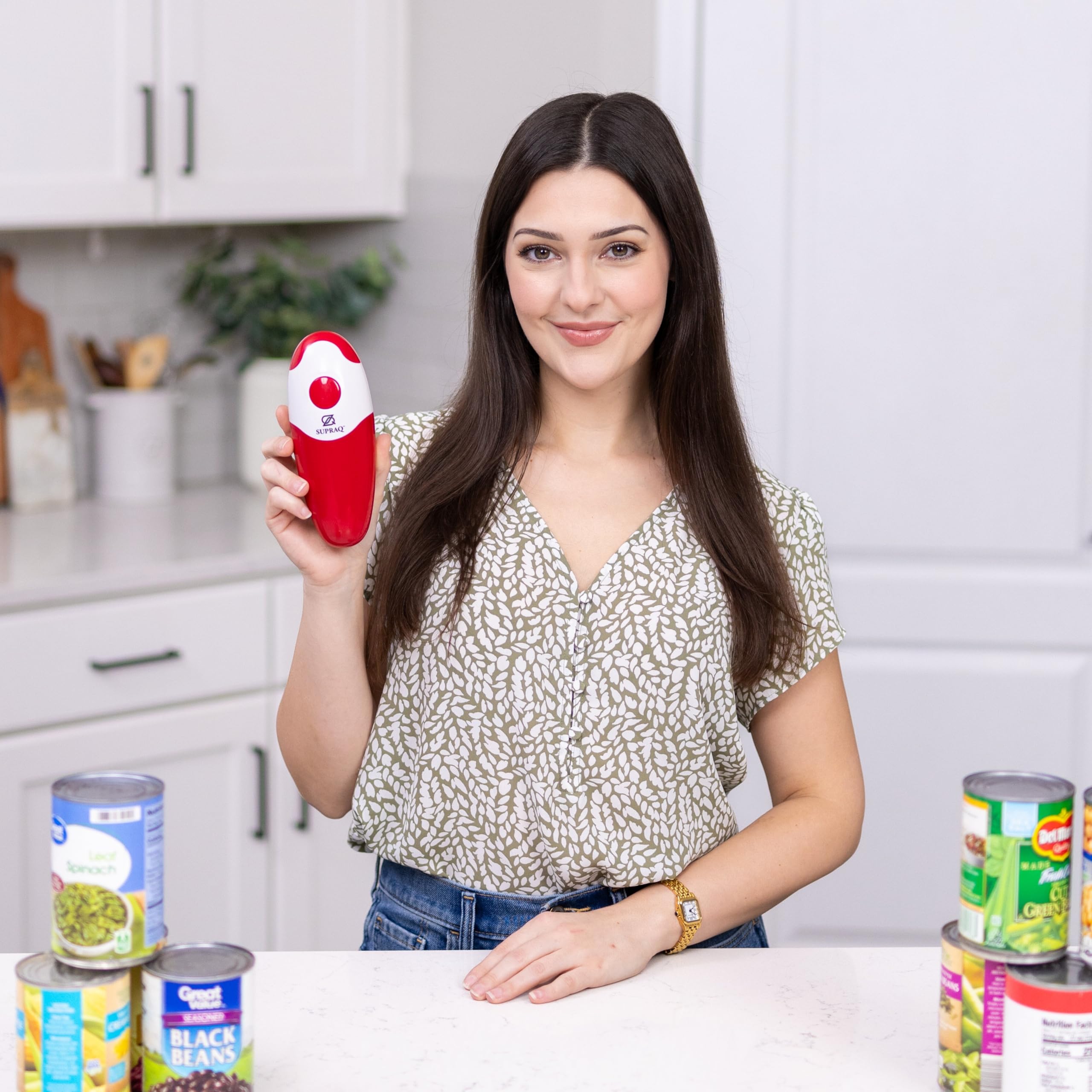 Electric Automatic Can Opener - Battery Powered Hands-Free Kitchen Tool with Smooth Cutting, No Sharp Edges (Batteries Not Included, Red) - Perfect for Camping, Emergency Kits & Elderly Users
