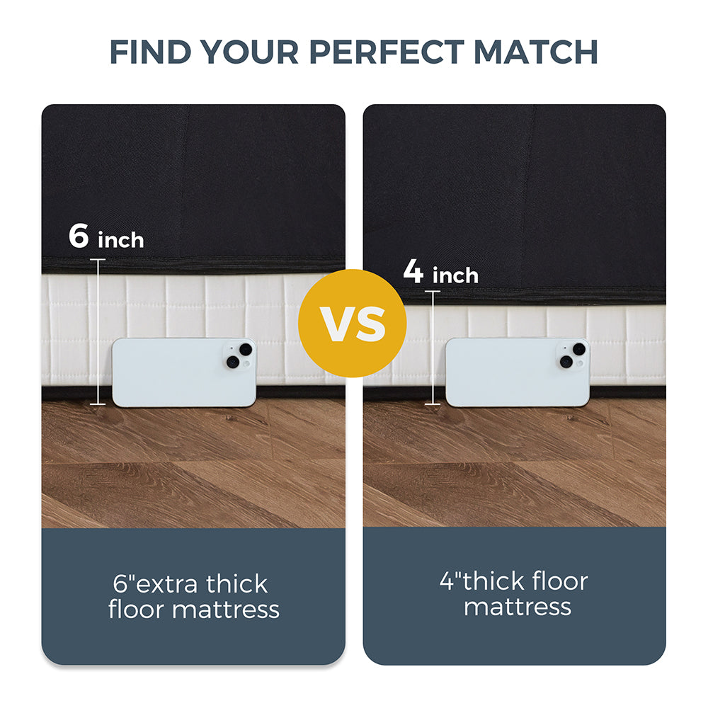 MAXYOYO 6-Inch Extra Thick Japanese Futon Mattress - Premium Diamond Quilted Floor Bed for Bedroom & Guest Room - Black - Perfect for Small Spaces, Studio Apartments & Minimalist Home Decor